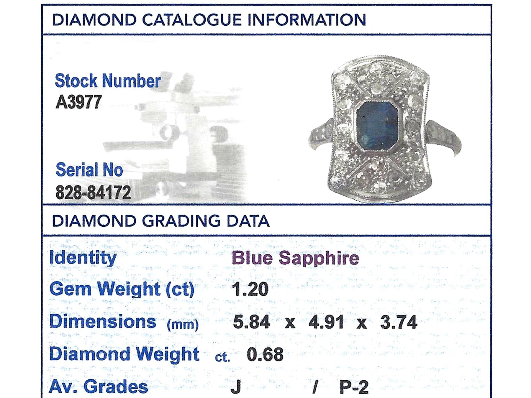 Women's 1920s 1.20 Carat Sapphire and Diamond Yellow Gold Platinum Set Cocktail Ring For Sale