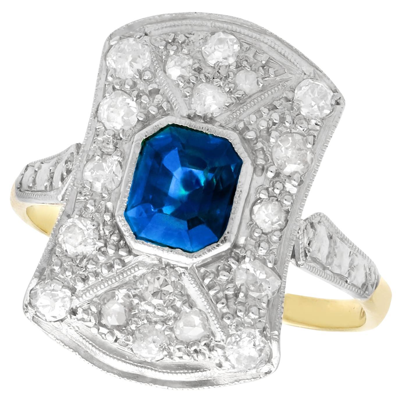 1920s 1.20 Carat Sapphire and Diamond Yellow Gold Platinum Set Cocktail Ring For Sale