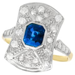 1920s 1.20 Carat Sapphire and Diamond Yellow Gold Platinum Set Cocktail Ring