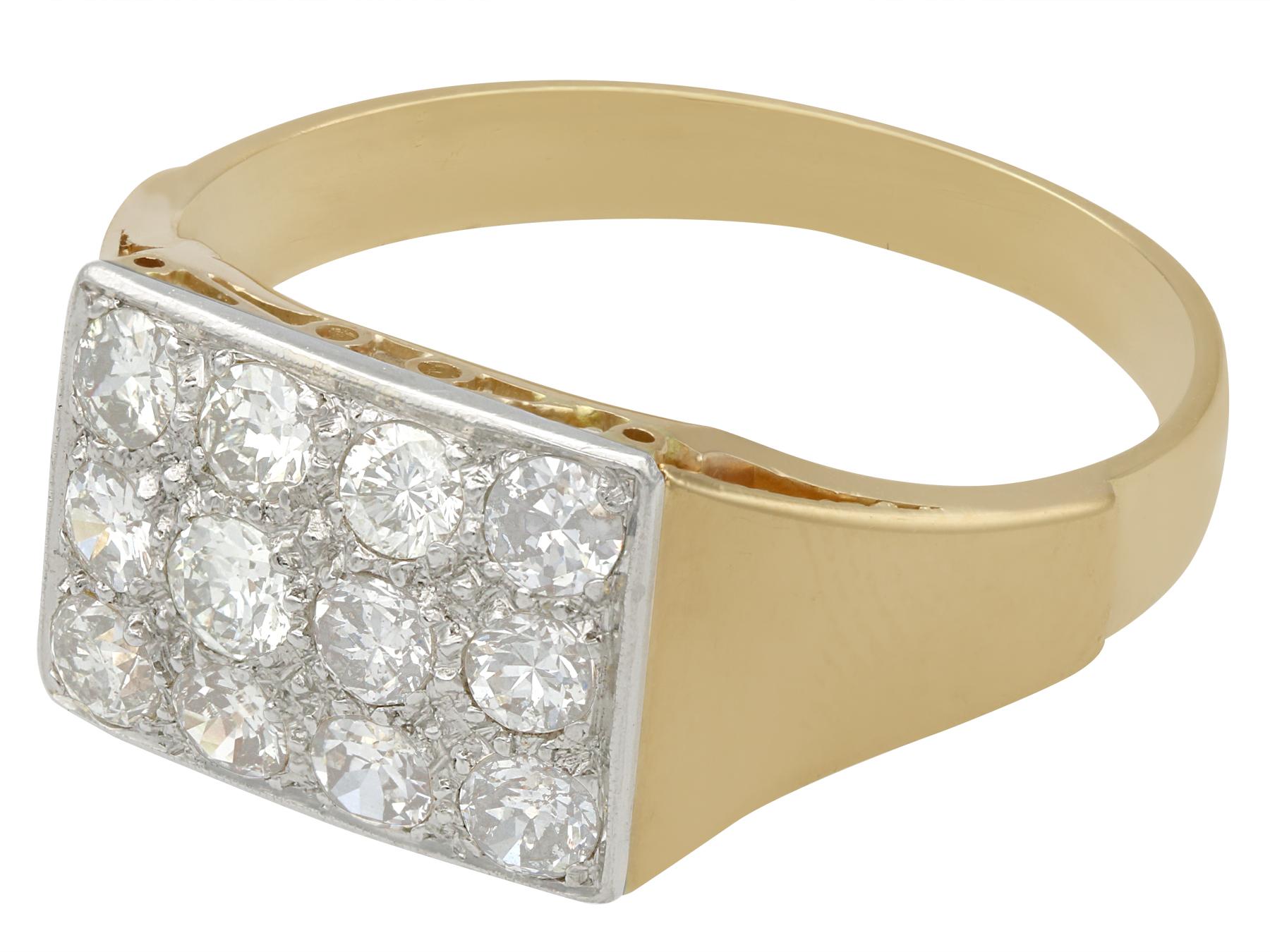 Round Cut 1920s 1.28 Carat Diamond Yellow Gold Gent's Ring