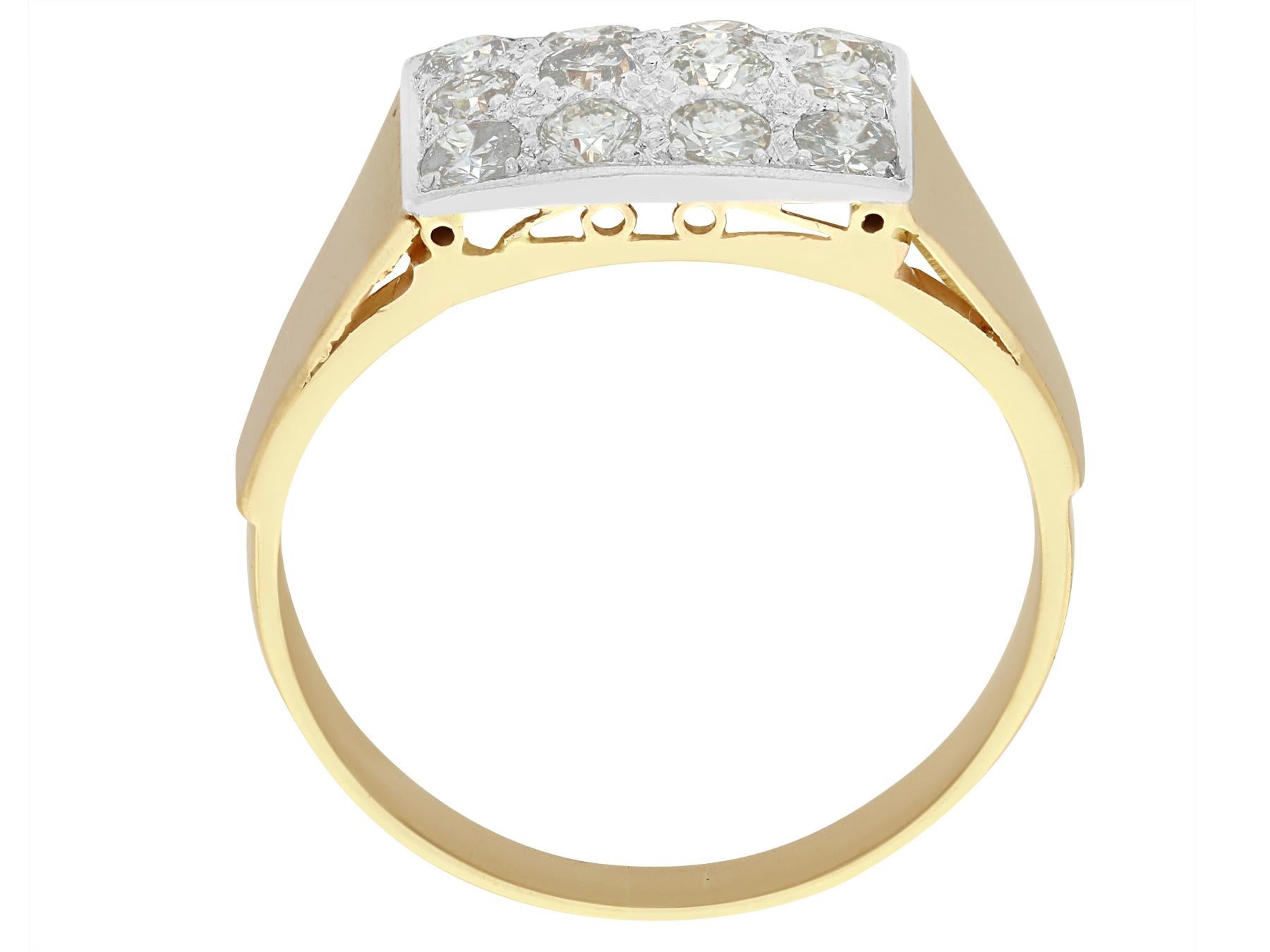 Men's 1920s 1.28 Carat Diamond Yellow Gold Gent's Ring