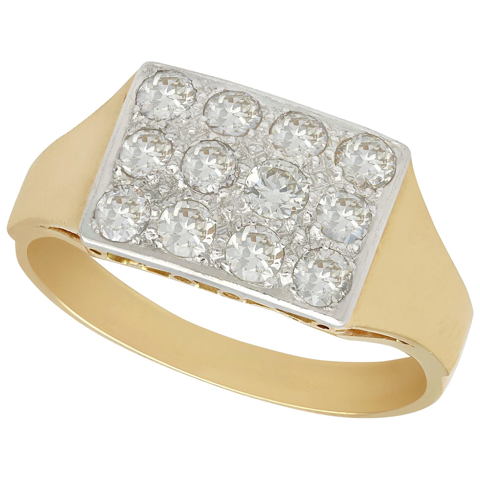 1920s 1.28 Carat Diamond Yellow Gold Gent's Ring