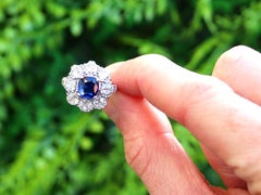 1920s 1.30ct Sapphire and 1.65ct Diamond 18k White Gold Cluster Ring