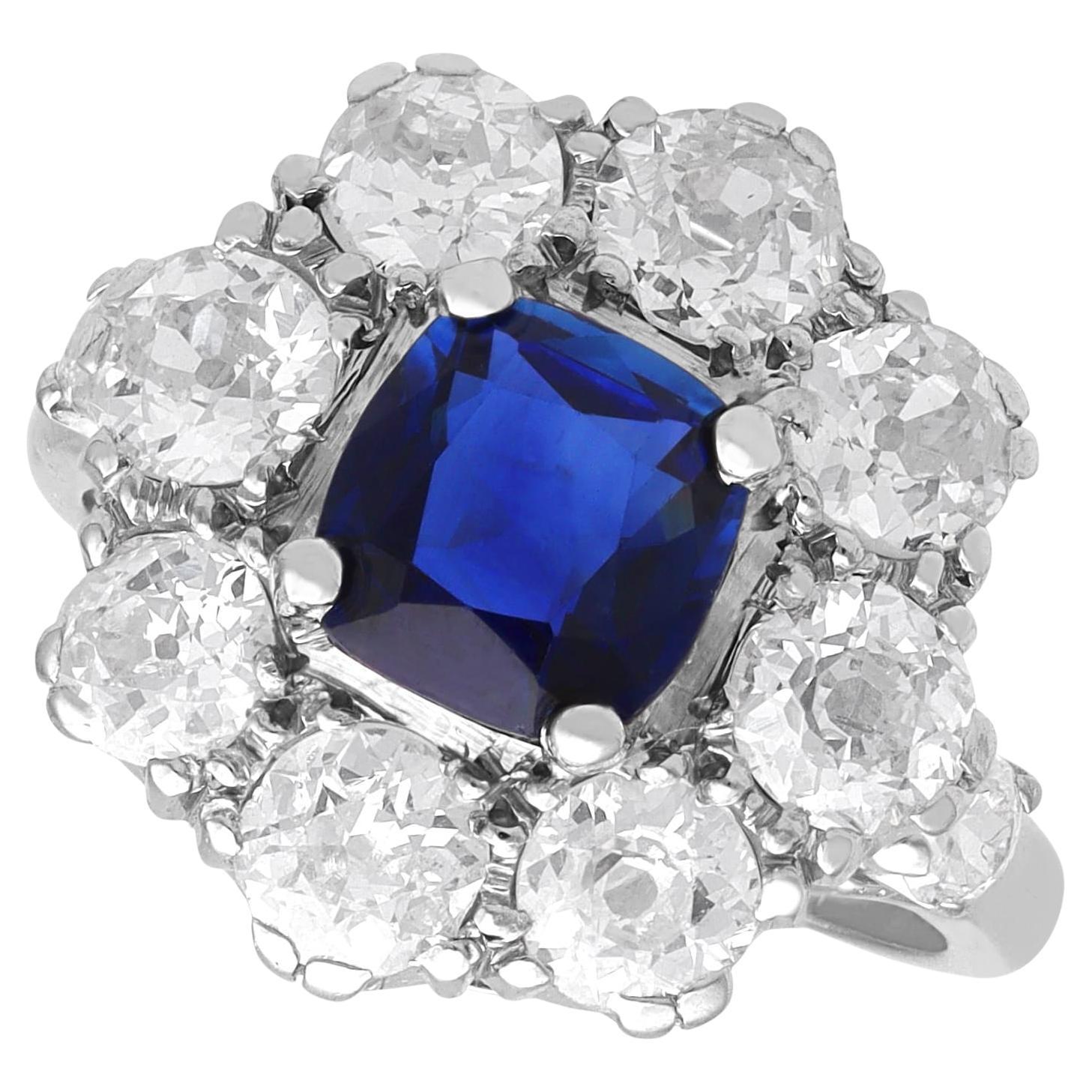 1920er Jahre 1,30ct Saphir und 1,65ct Diamant 18k Weißgold Cluster Ring