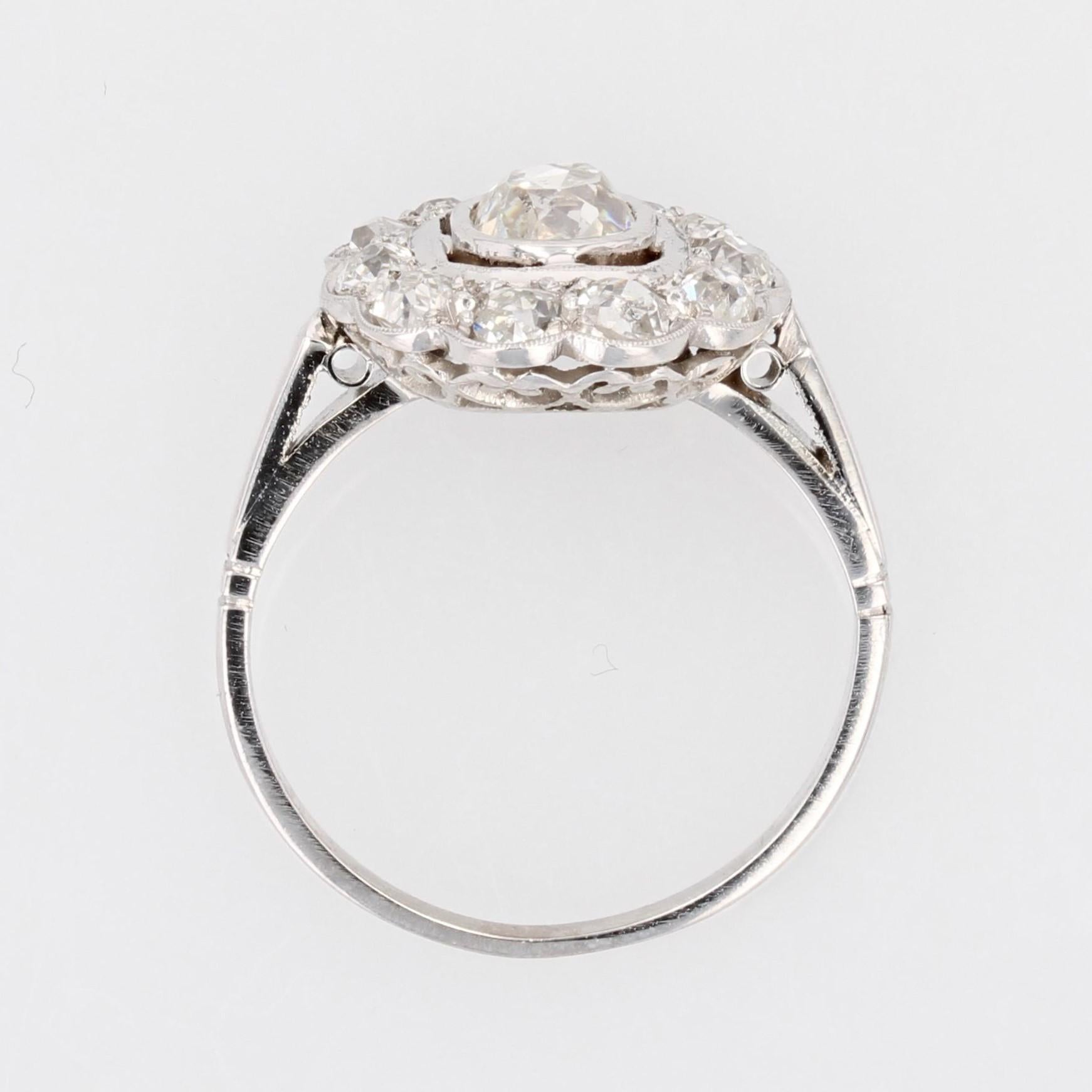 1920s 1, 35 Carat Diamond Platinum Flower Cluster Ring 6