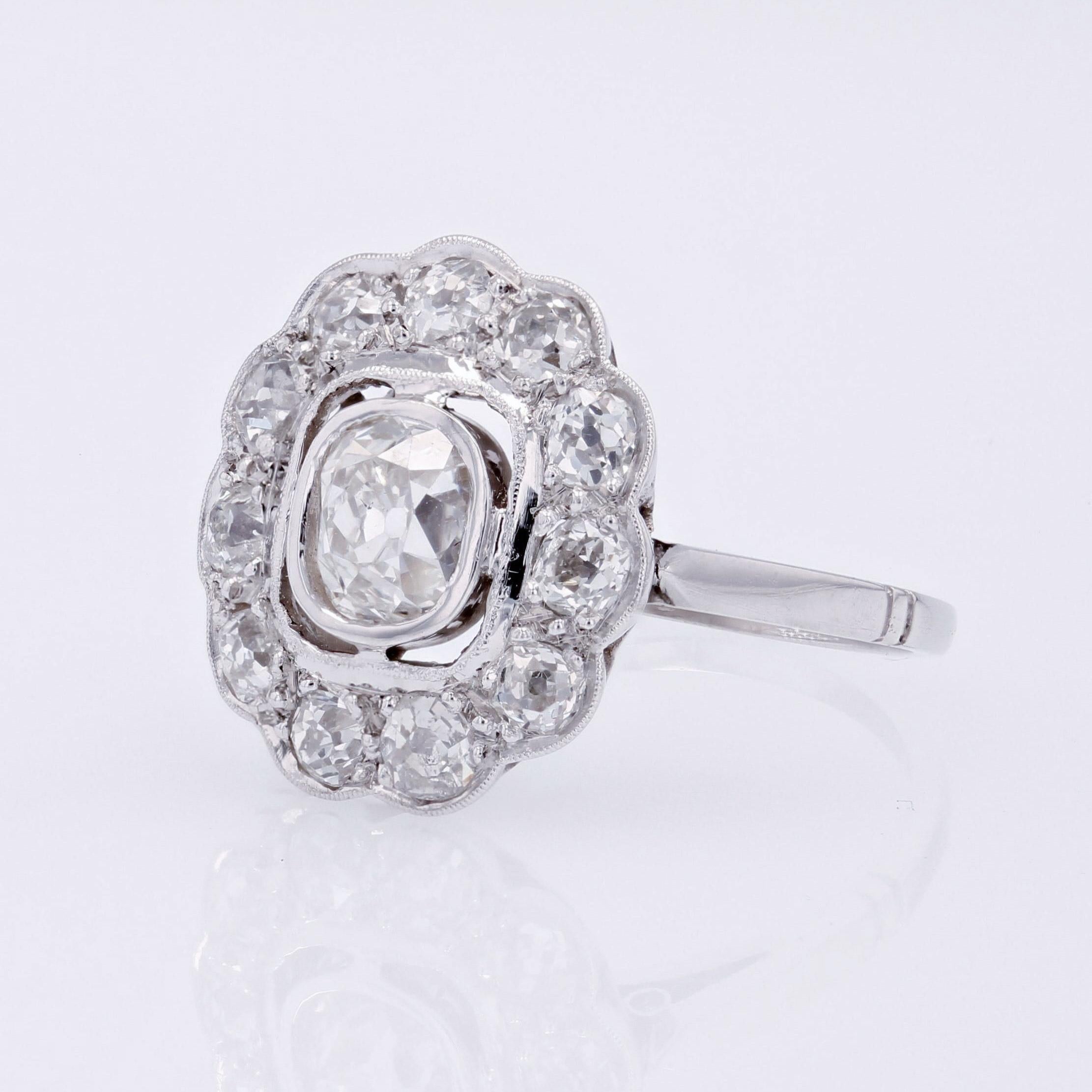 1920s 1, 35 Carat Diamond Platinum Flower Cluster Ring 1