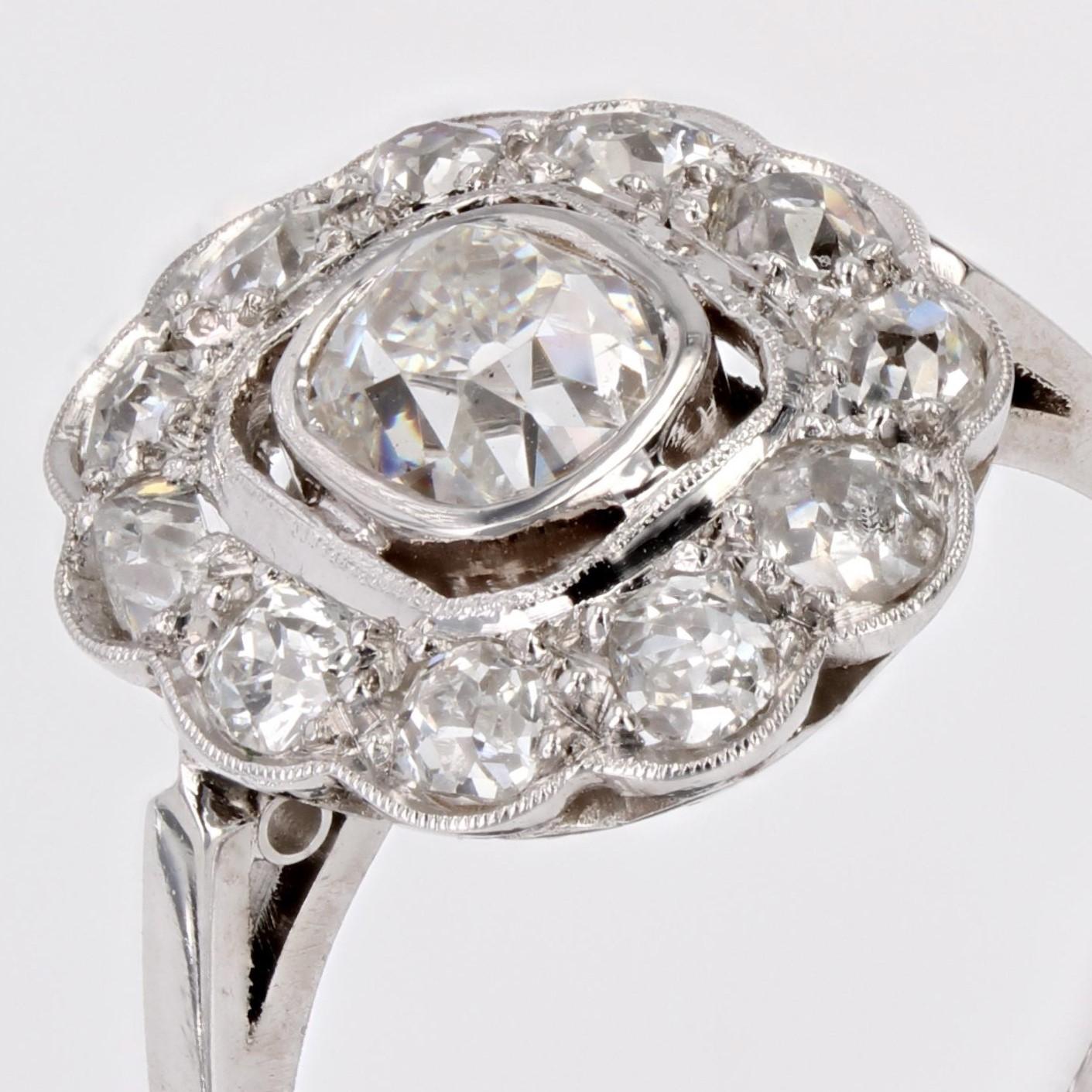 1920s 1, 35 Carat Diamond Platinum Flower Cluster Ring 2