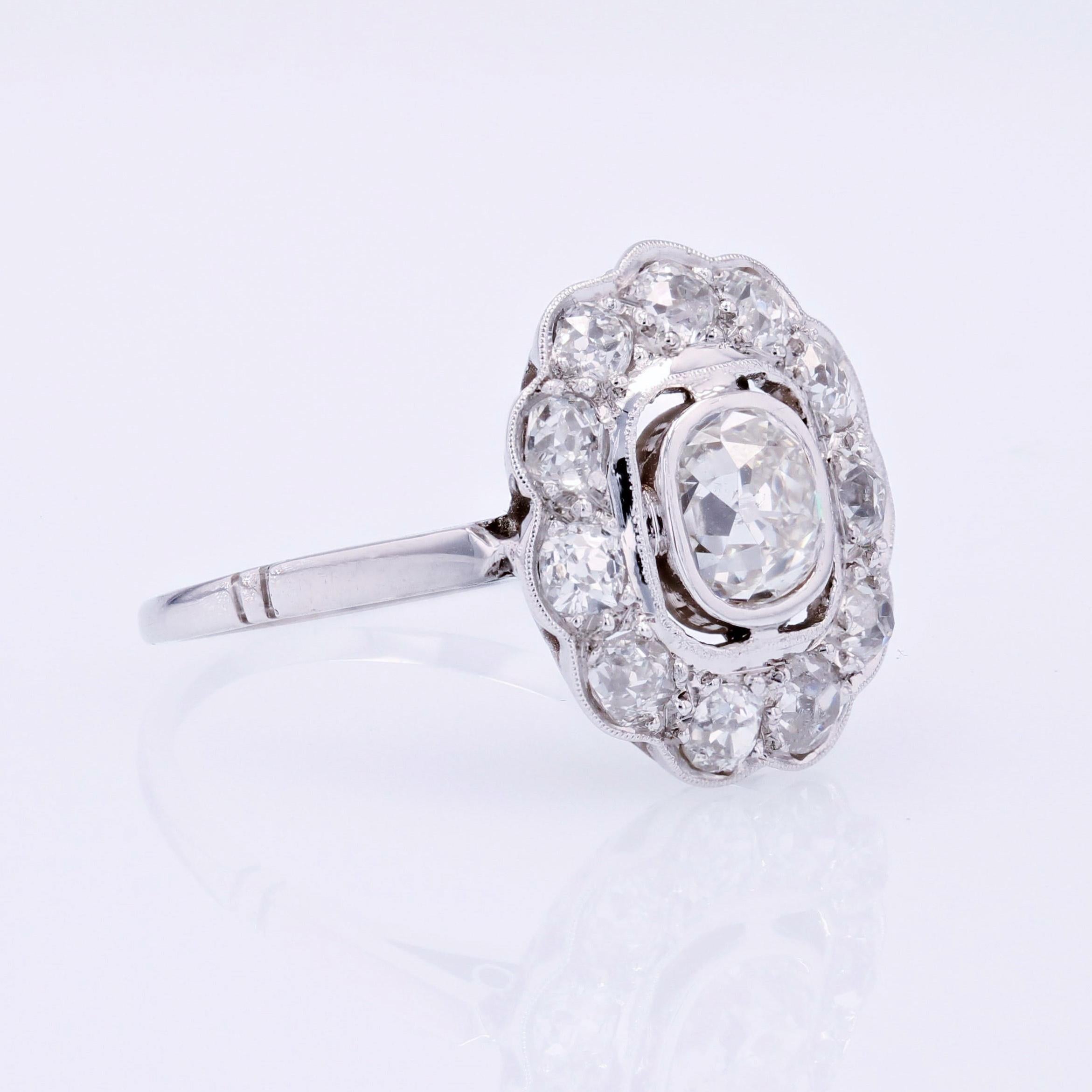 1920s 1, 35 Carat Diamond Platinum Flower Cluster Ring 3