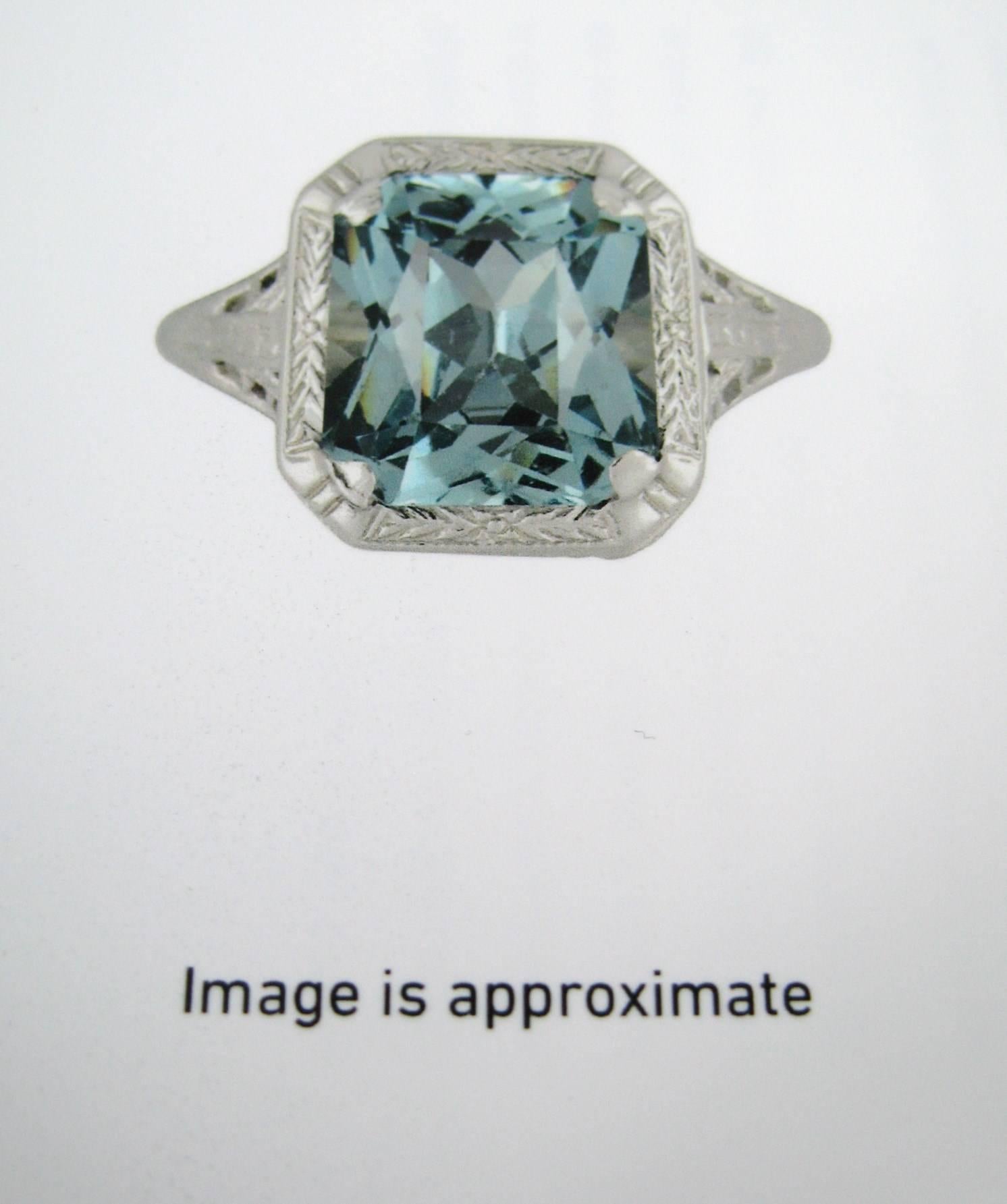 1920s 14 Karat White Gold Blue Synthetic Spinel Ring, GIA Certification For Sale 1
