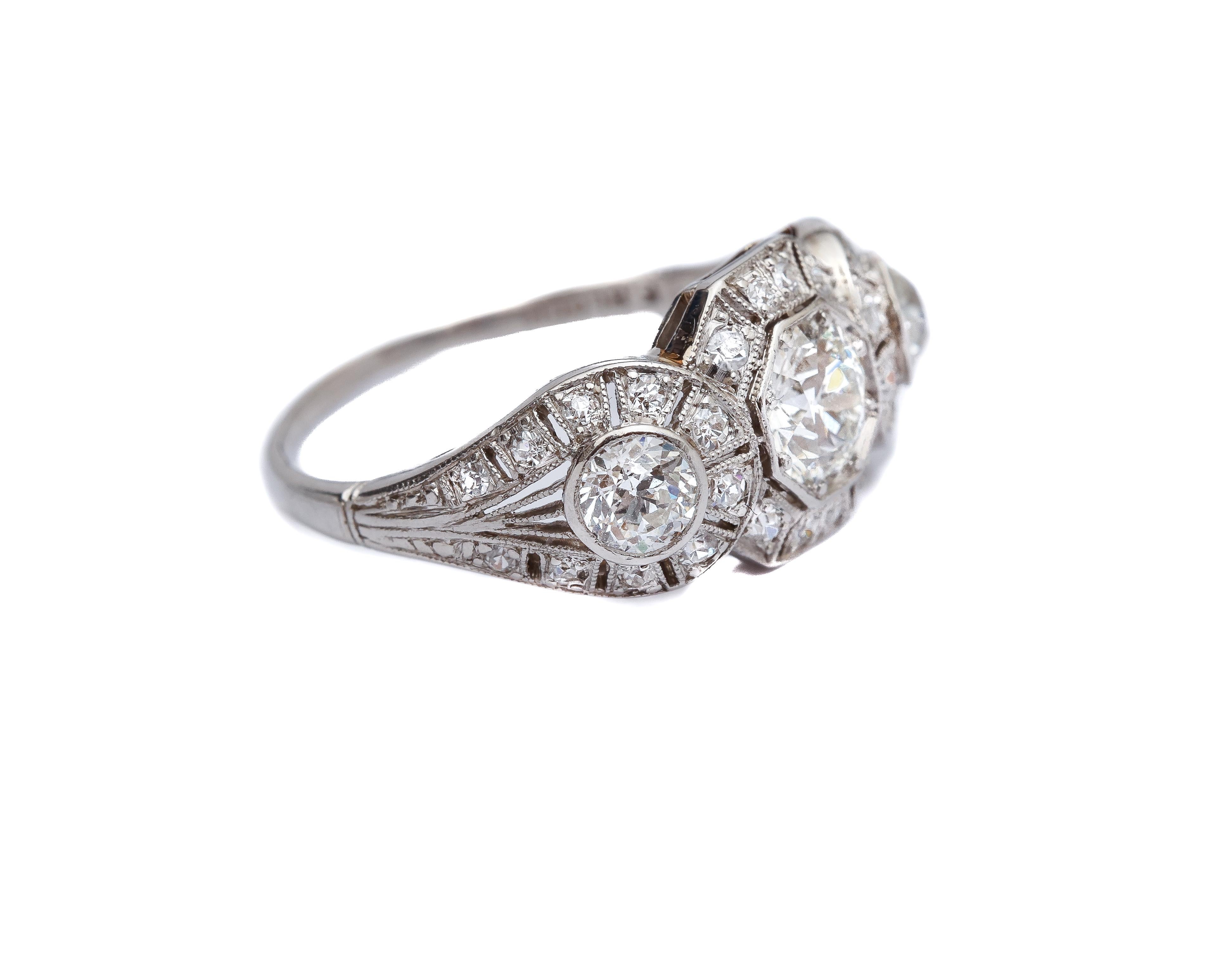 1920s 1.40 Carat Total 3-Stone Diamond Platinum Engagement Ring 4