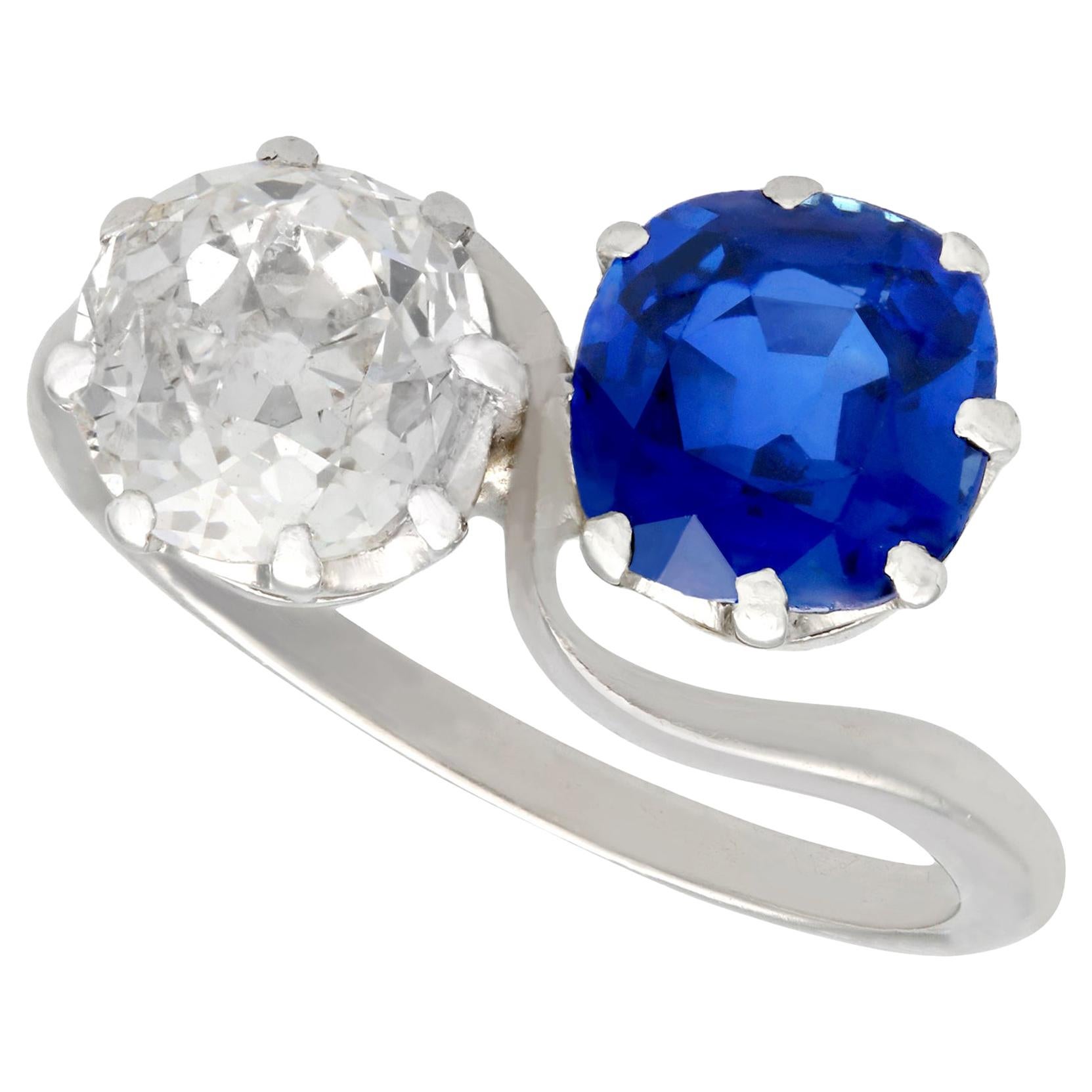 1920s 1 45 Carat Diamond 1 58 Carat Sapphire Platinum Twist Ring For