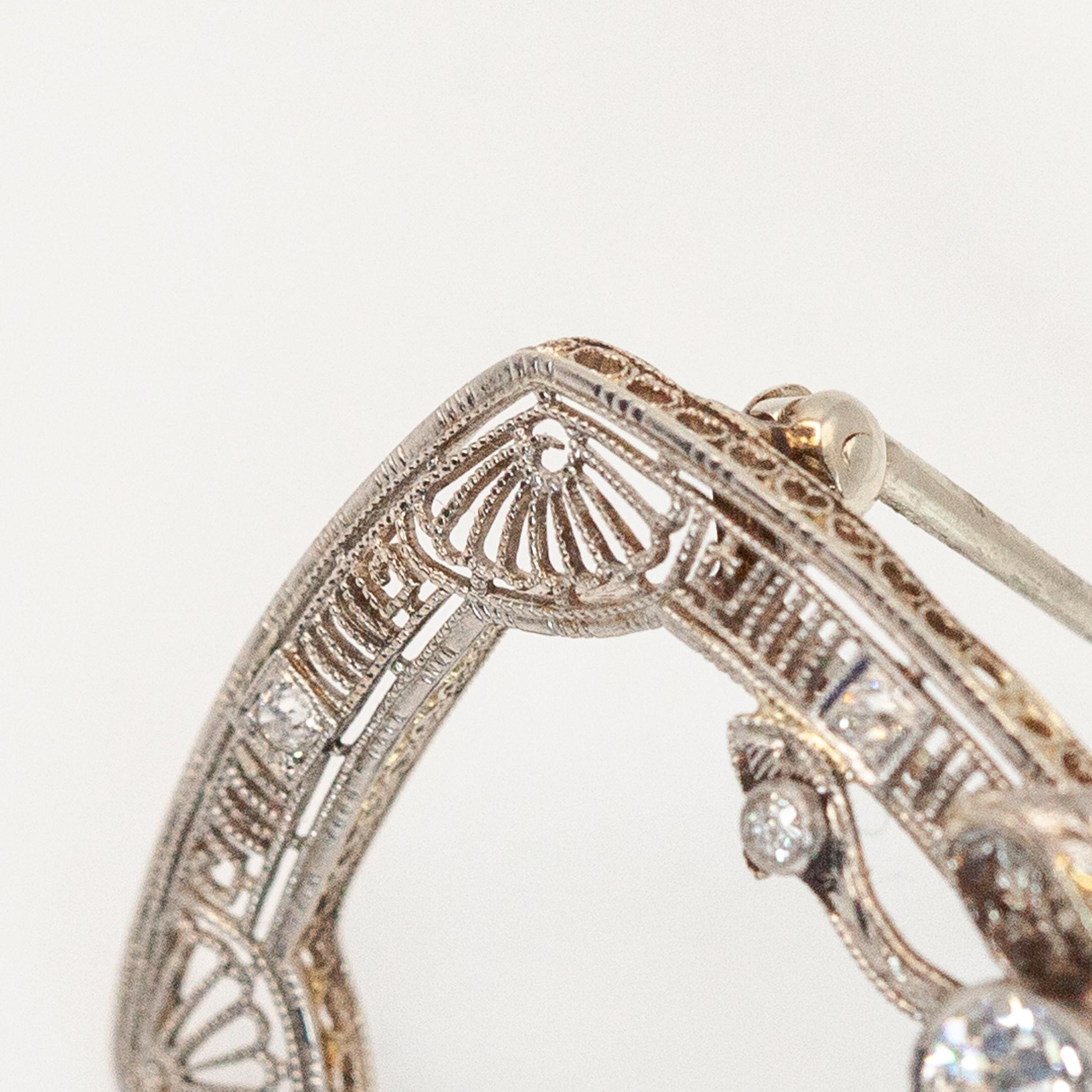 1920s 14K WG Diamond Filigree Wreath Pin Brooch For Sale 7
