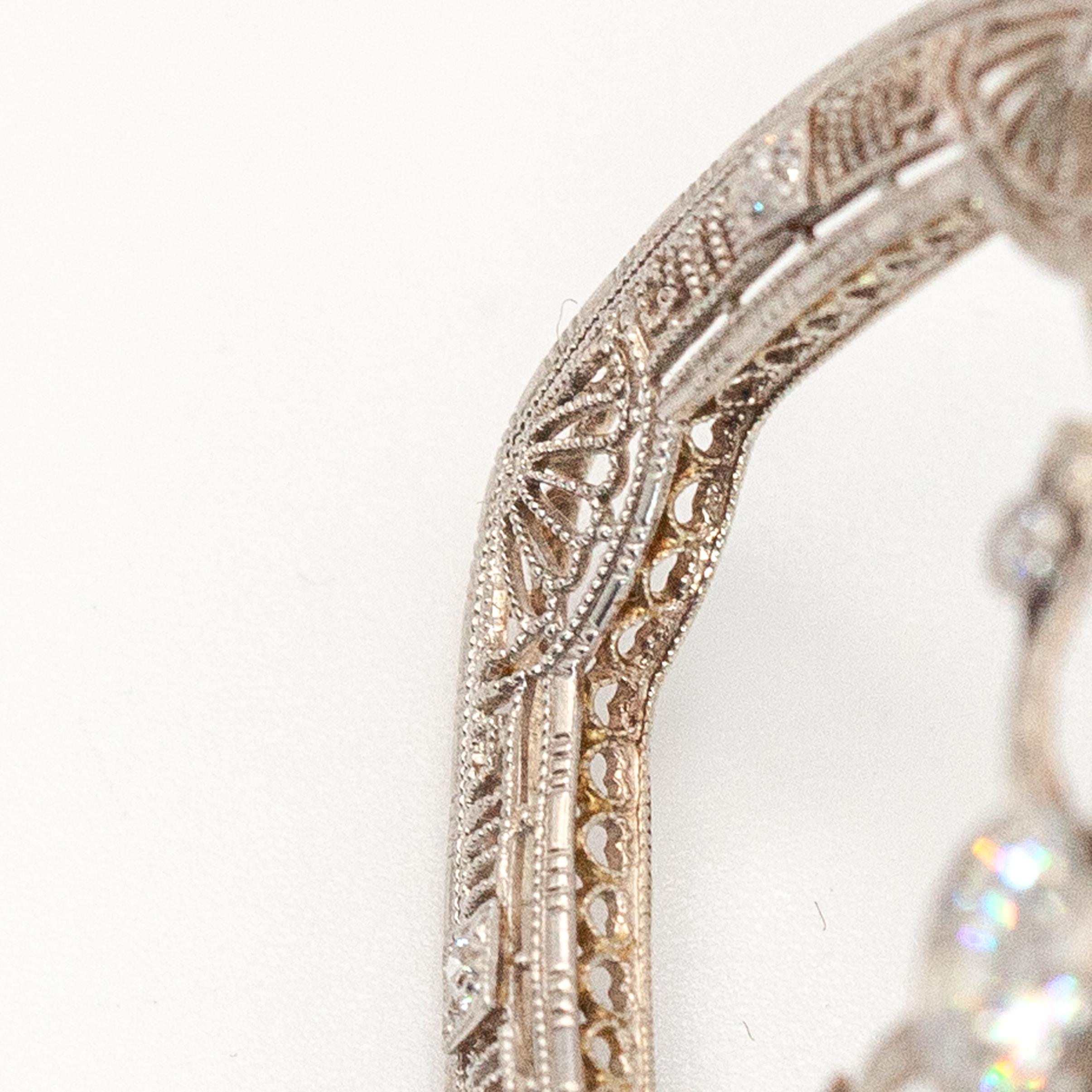 1920s 14K WG Diamond Filigree Wreath Pin Brooch For Sale 9
