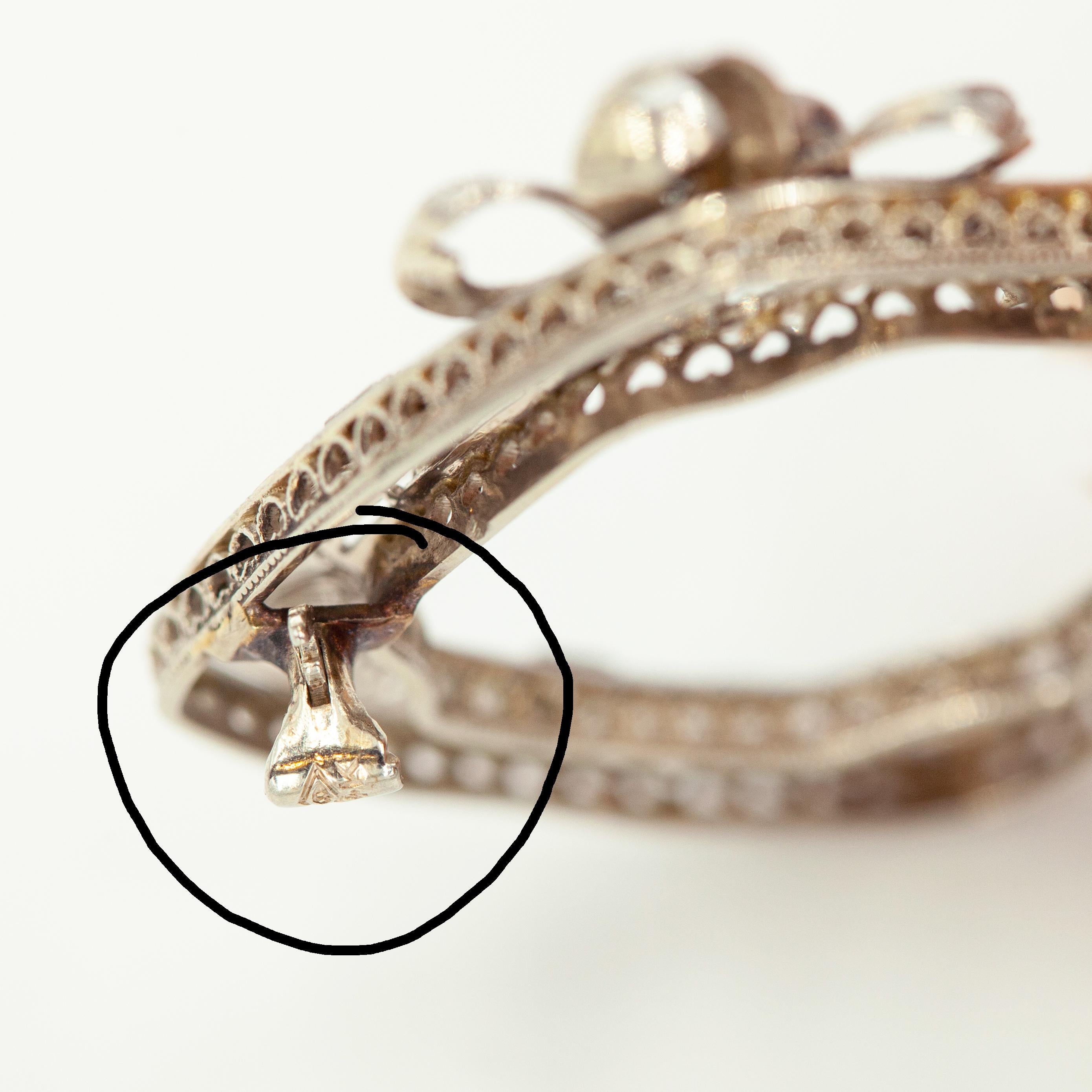 1920s 14K WG Diamond Filigree Wreath Pin Brooch For Sale 11