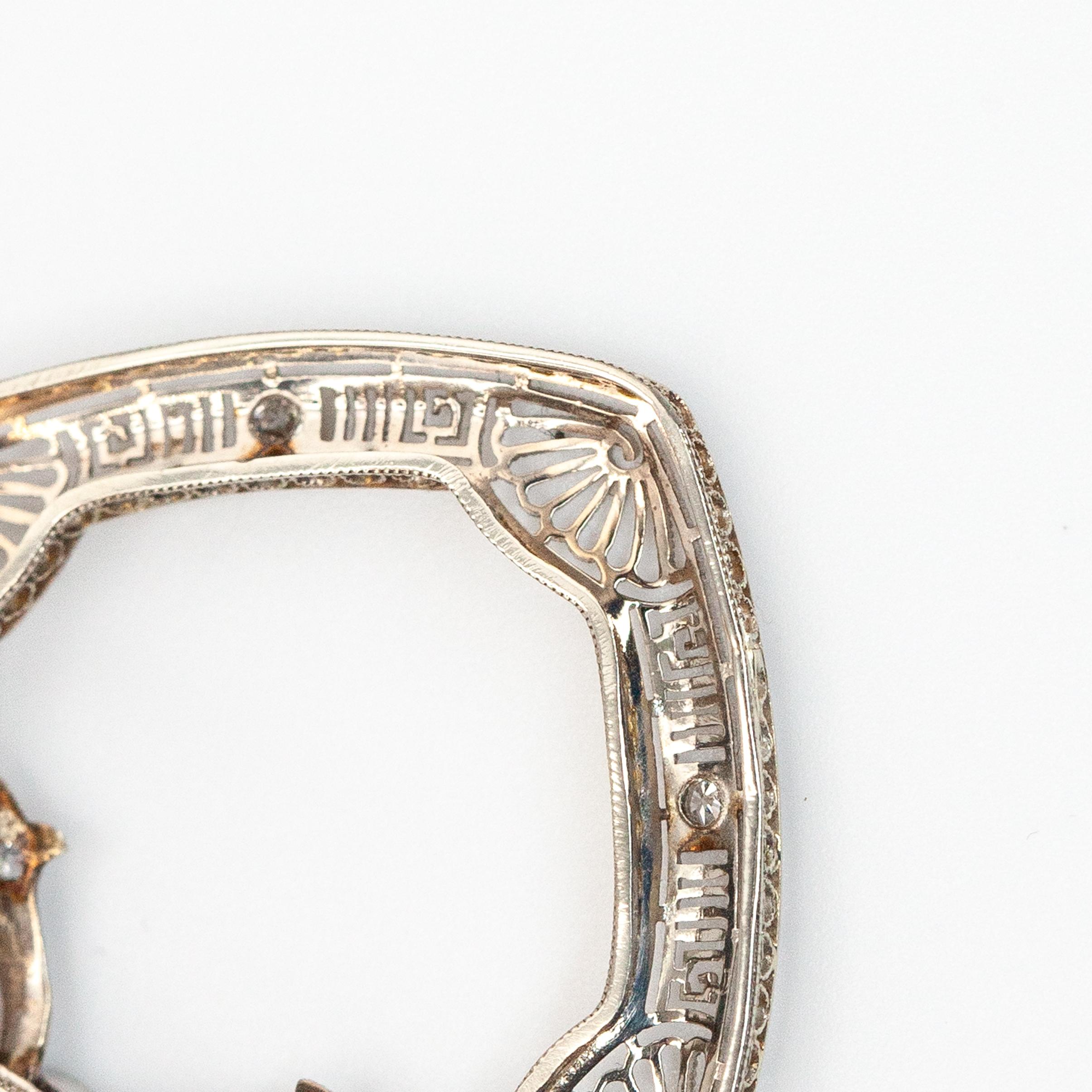 Women's or Men's 1920s 14K WG Diamond Filigree Wreath Pin Brooch For Sale