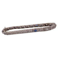 1920s 14K White Gold 0.10ctw Diamond & 0.20ctw Sapphire Bracelet