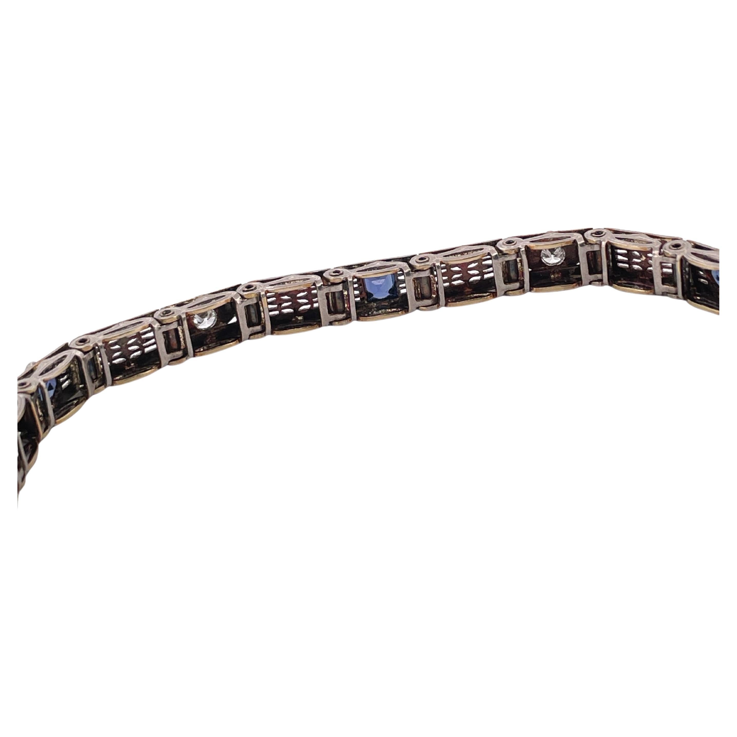1920er Jahre 14k Weißgold 0,10ctw Diamant & 0,20ctw Saphir-Armband im Angebot 2
