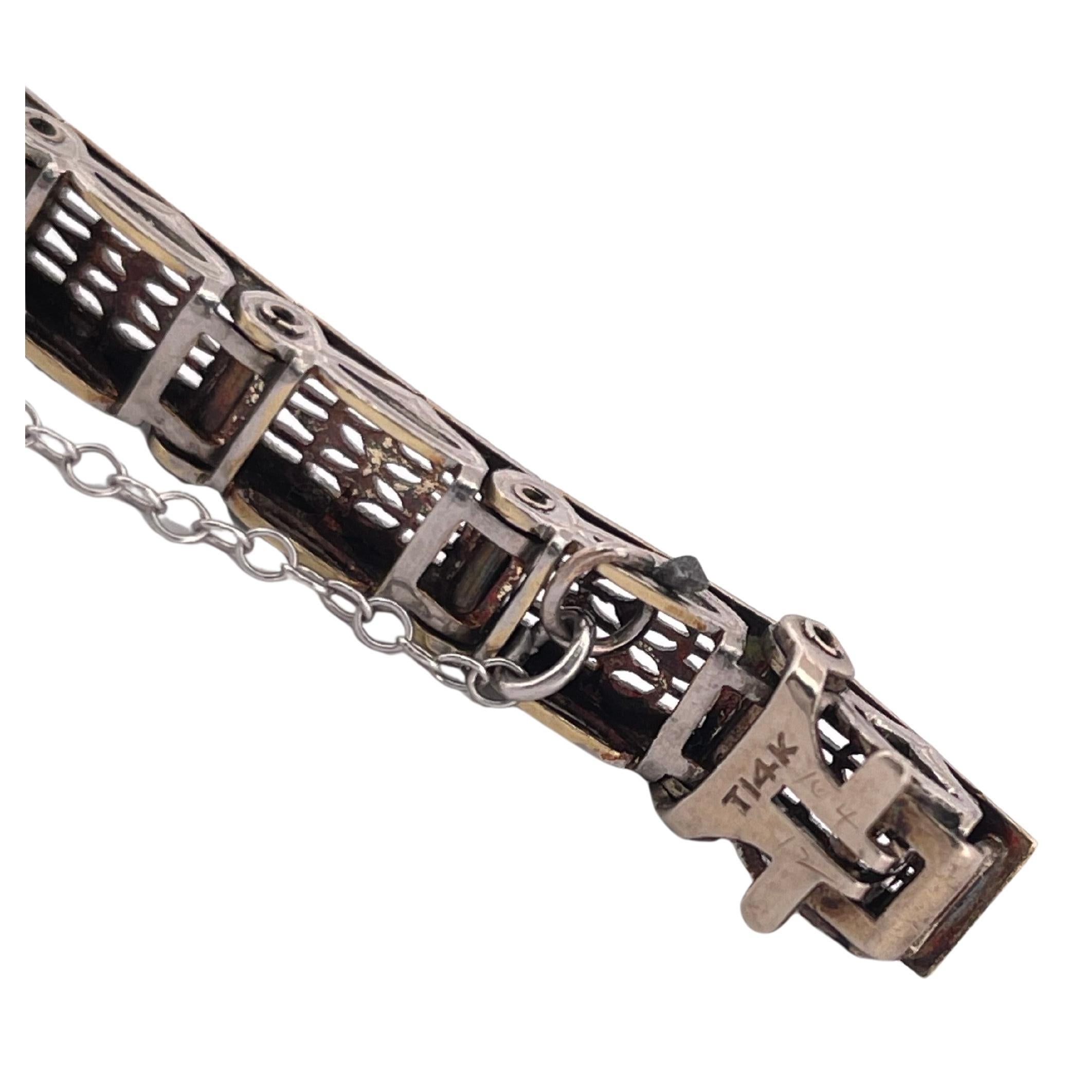 1920er Jahre 14k Weißgold 0,10ctw Diamant & 0,20ctw Saphir-Armband im Angebot 3