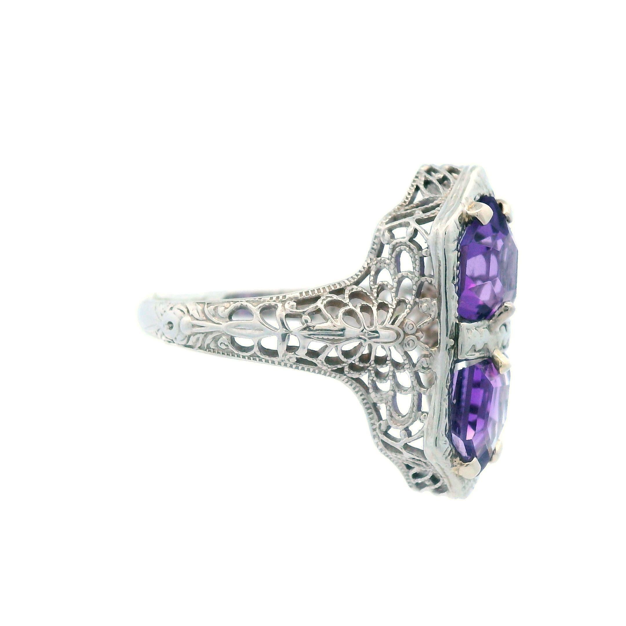 1920s 14K White Gold Filigree 3 Carat Amethyst Ring 2