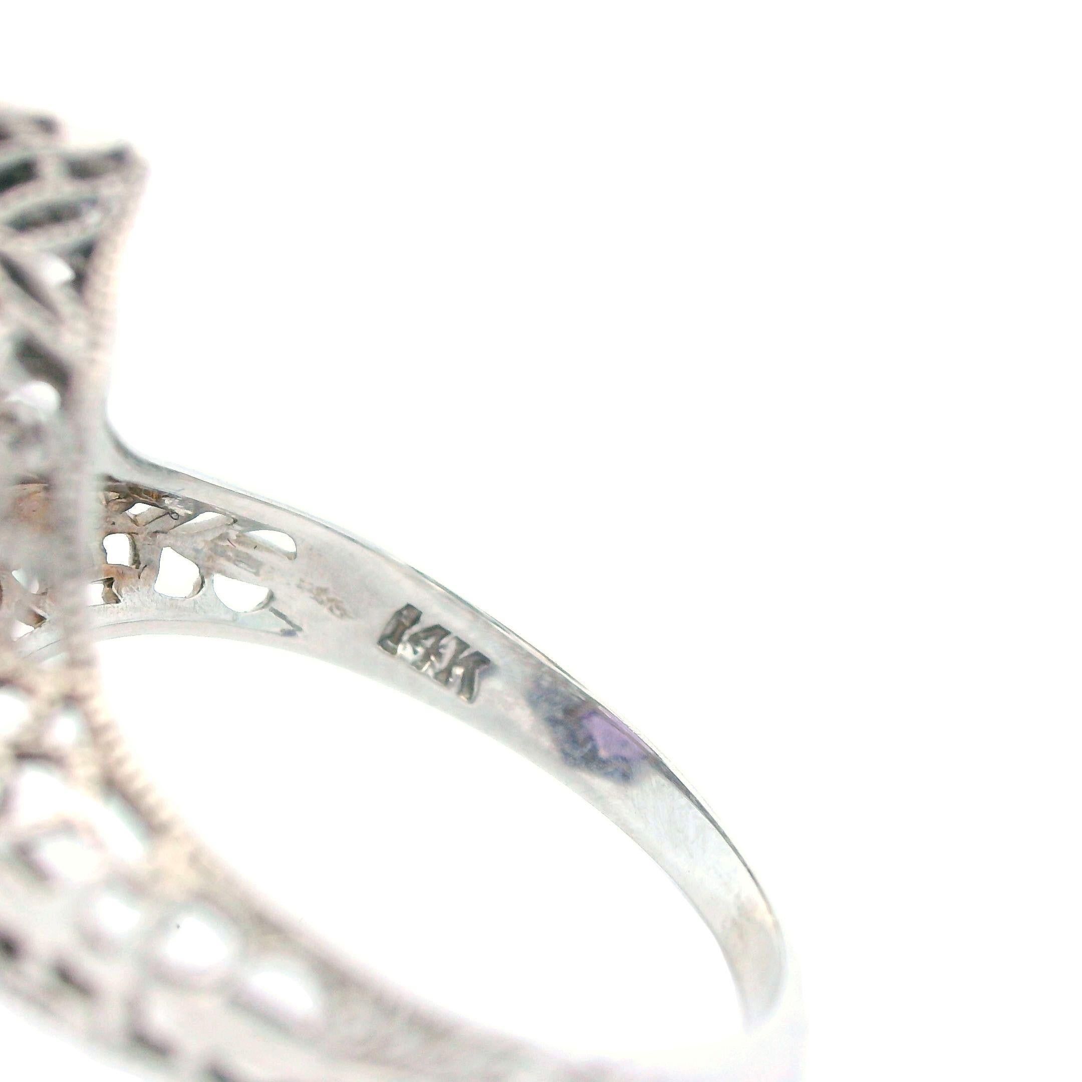 1920s 14K White Gold Filigree 3 Carat Amethyst Ring 3