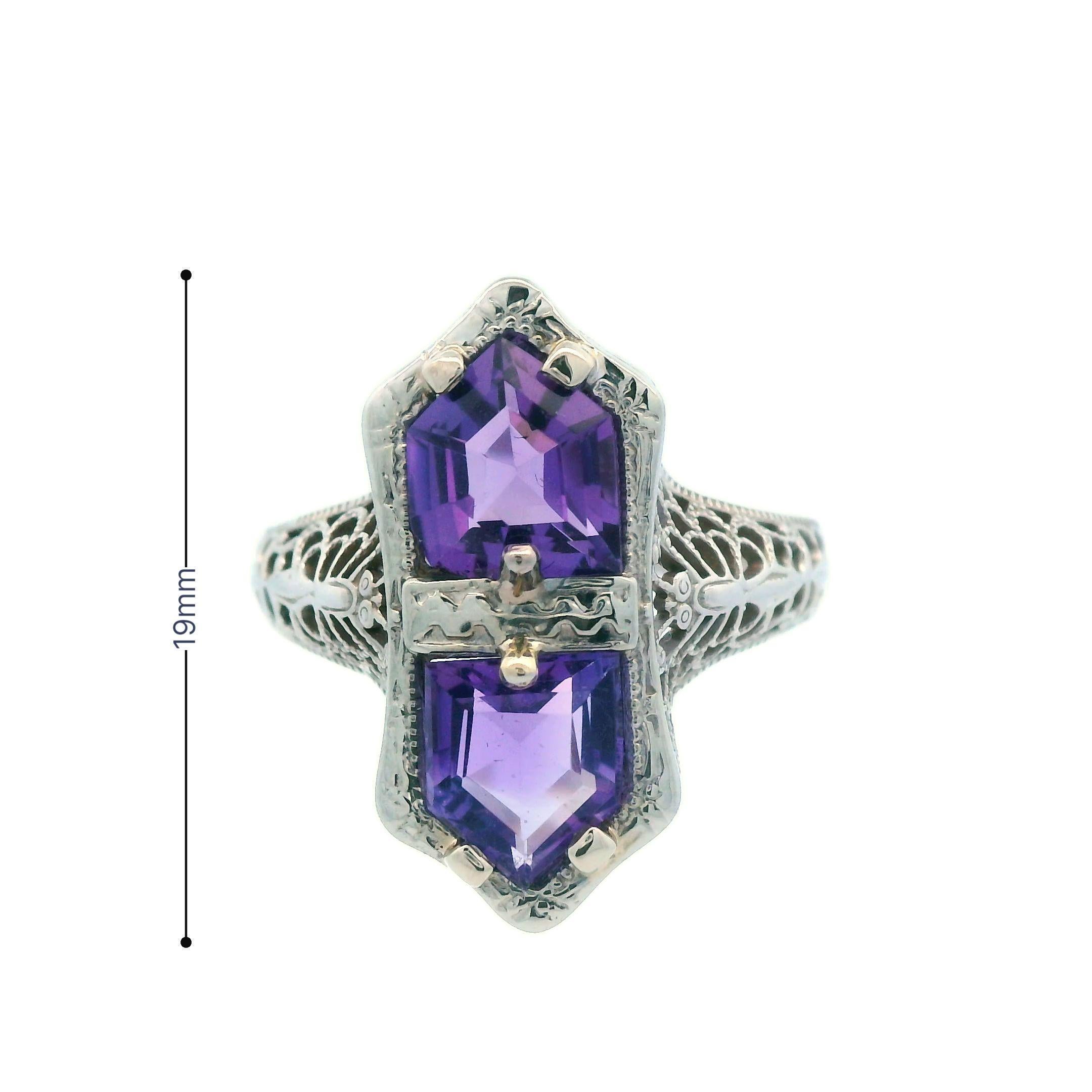 1920s 14K White Gold Filigree 3 Carat Amethyst Ring 4