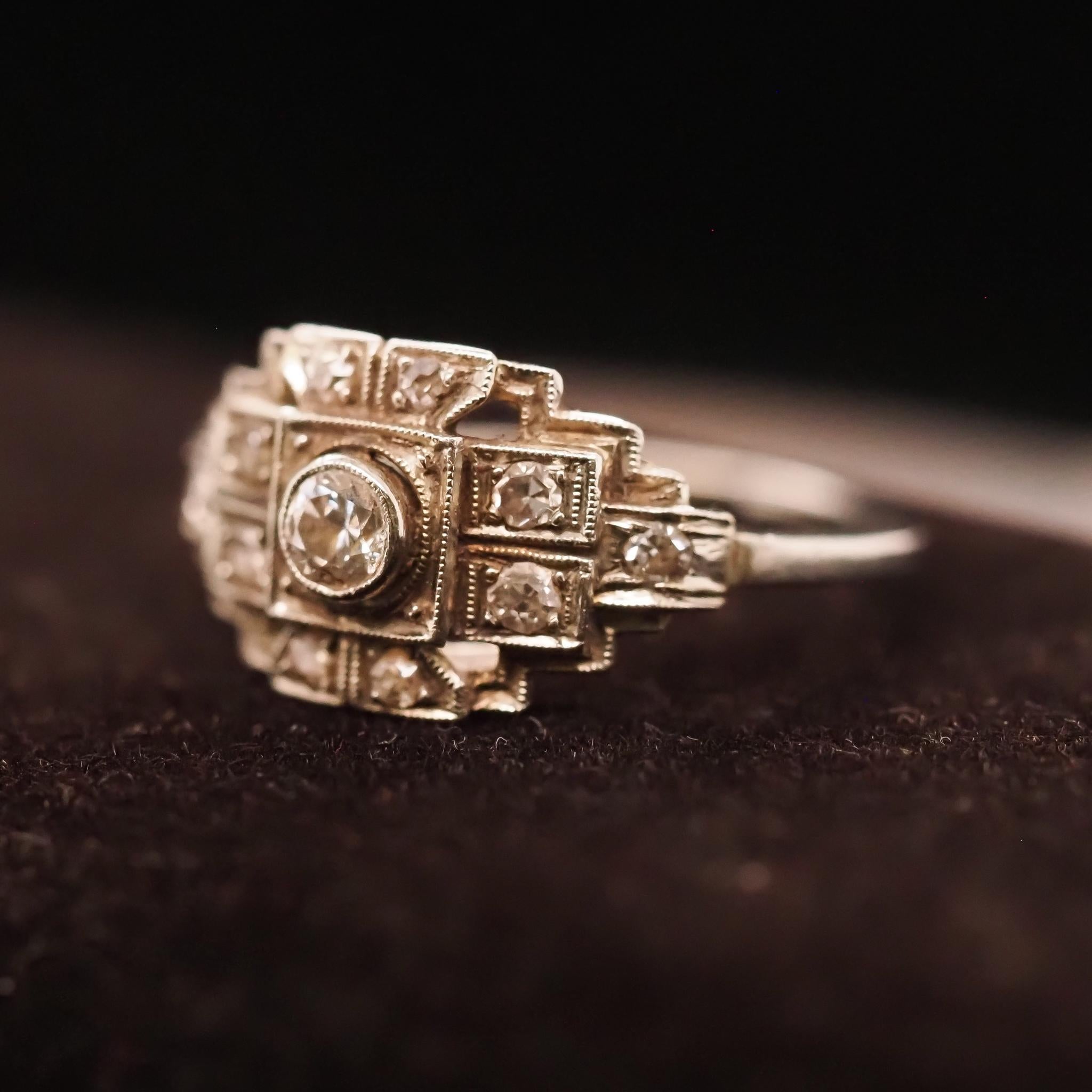 Art Deco 1920s 14K White Gold Old European Cut Diamond Engagement Ring For Sale