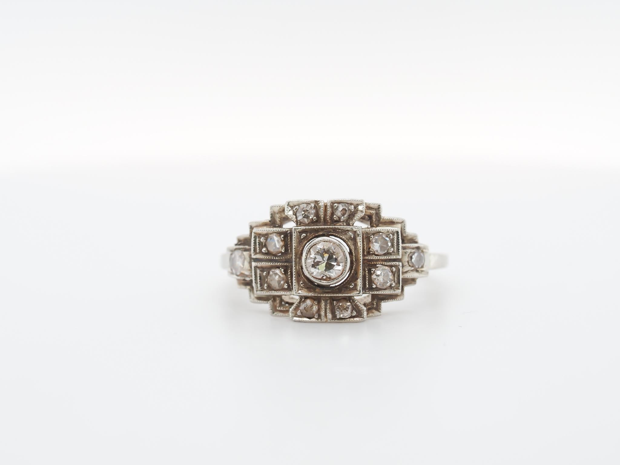 1920er Jahre 14K Weißgold Old European Cut Diamant Verlobungsring 1