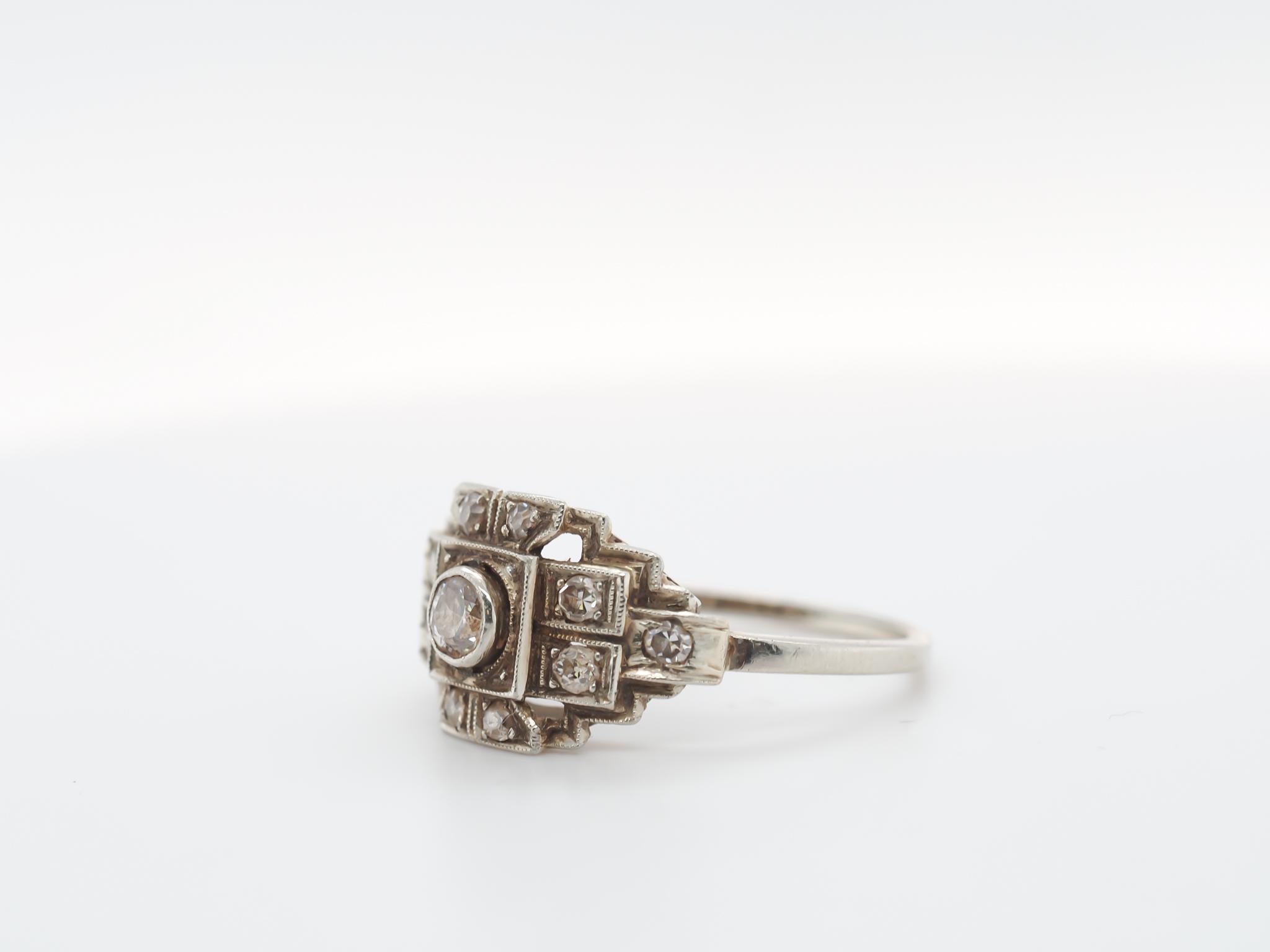 1920er Jahre 14K Weißgold Old European Cut Diamant Verlobungsring 2