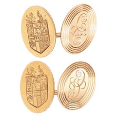 Gemelos Tiffany & Co. Escudo real de oro amarillo de 14 quilates de los años 20