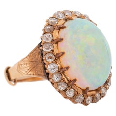 1920s 15 Carat Opal Ring with Diamonds, 14 Karat Gold