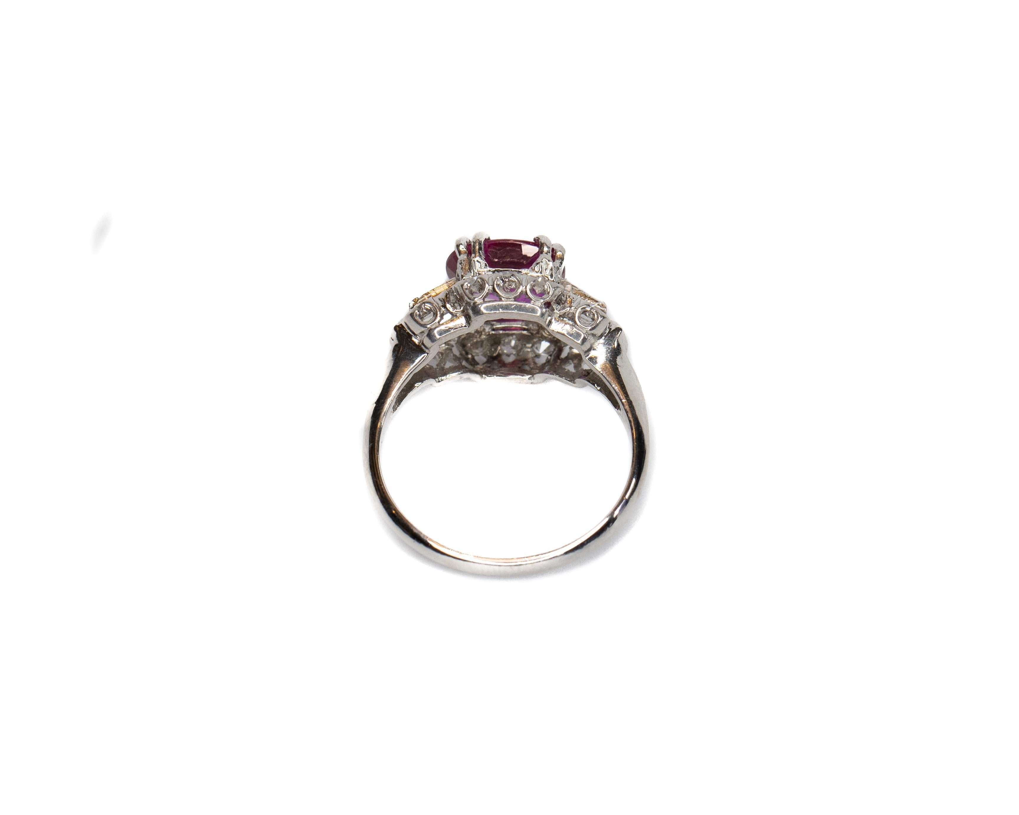 1920s 1.5 Carat Ruby and .4 Carat Total Diamond Platinum Ring In Excellent Condition In Atlanta, GA