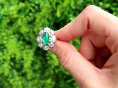 1920s 1.50 Carat Cabochon Cut Emerald and 2.85ct Diamond Gold Engagement Ring
