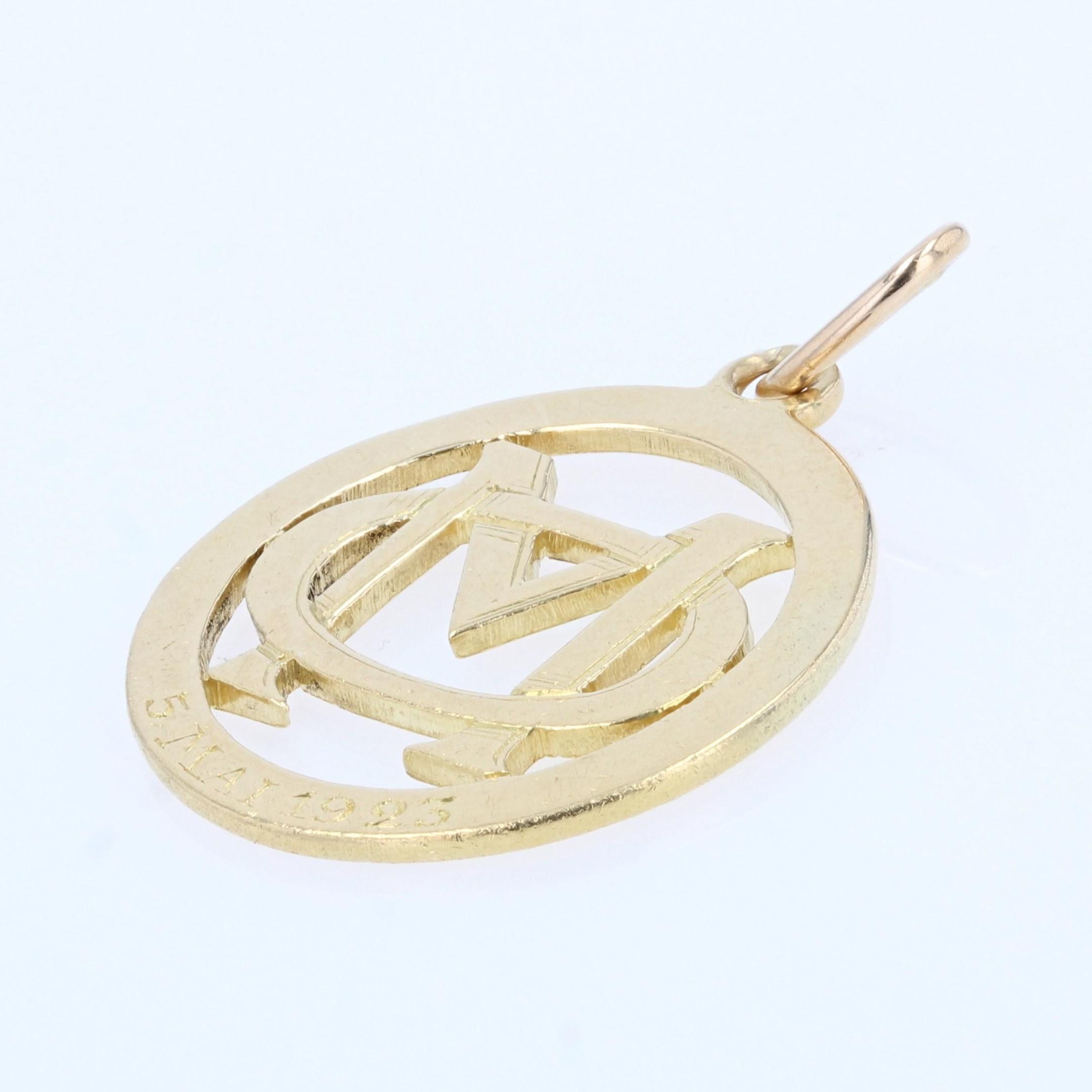 Belle Époque 1920s 18 Karat Yellow Gold Initials Pendant Necklace For Sale