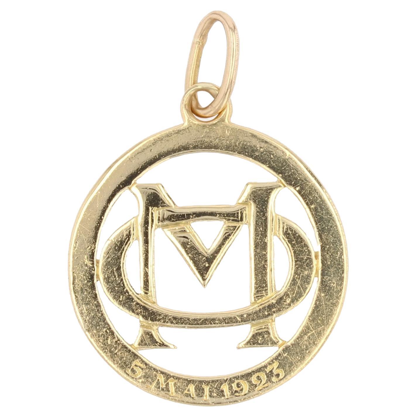 1920s 18 Karat Yellow Gold Initials Pendant Necklace For Sale