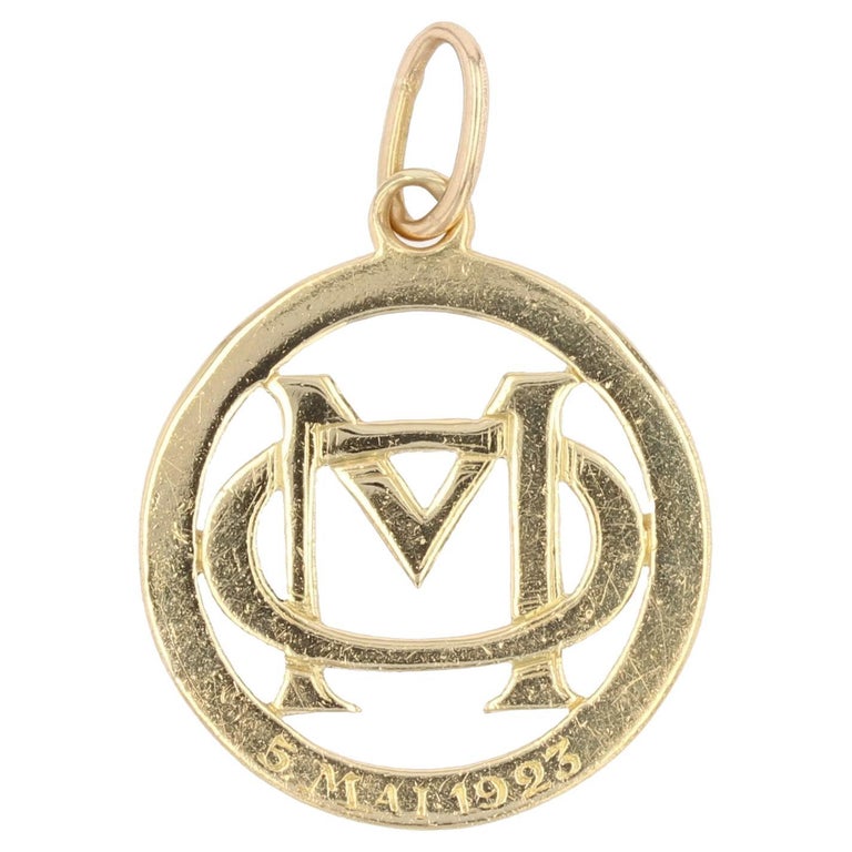 1920s 18 Karat Yellow Gold Initials Pendant Necklace For Sale at 1stDibs
