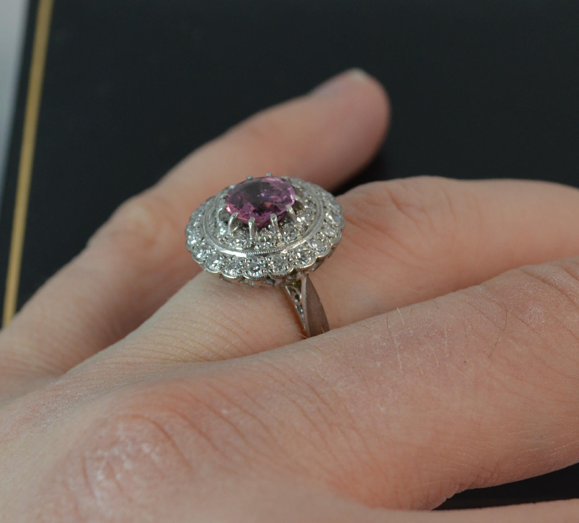 Edwardian 1920s 18 Carat Gold and Platinum Spinel and Diamond Target Halo Cluster Ring