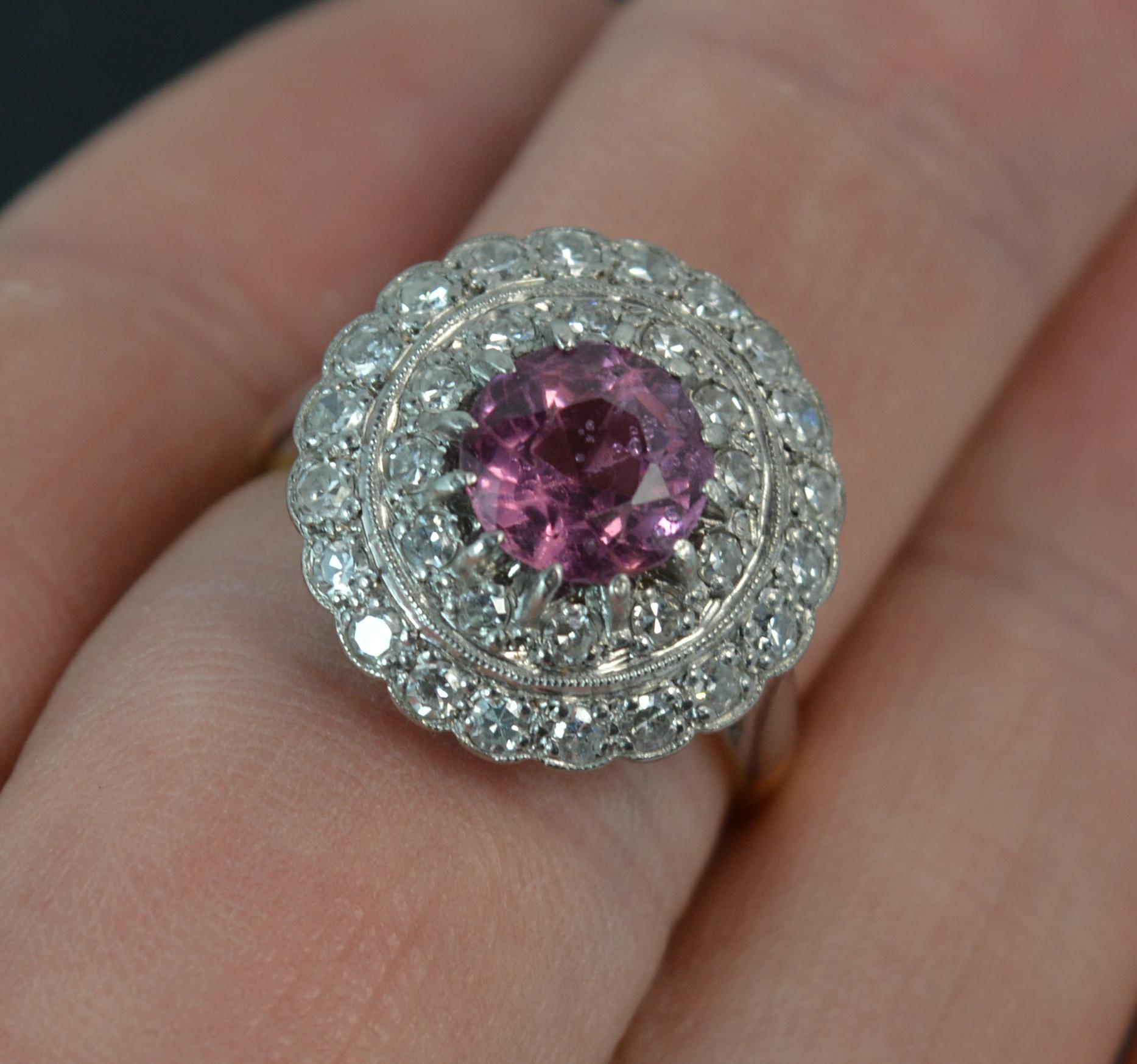 Women's 1920s 18 Carat Gold and Platinum Spinel and Diamond Target Halo Cluster Ring