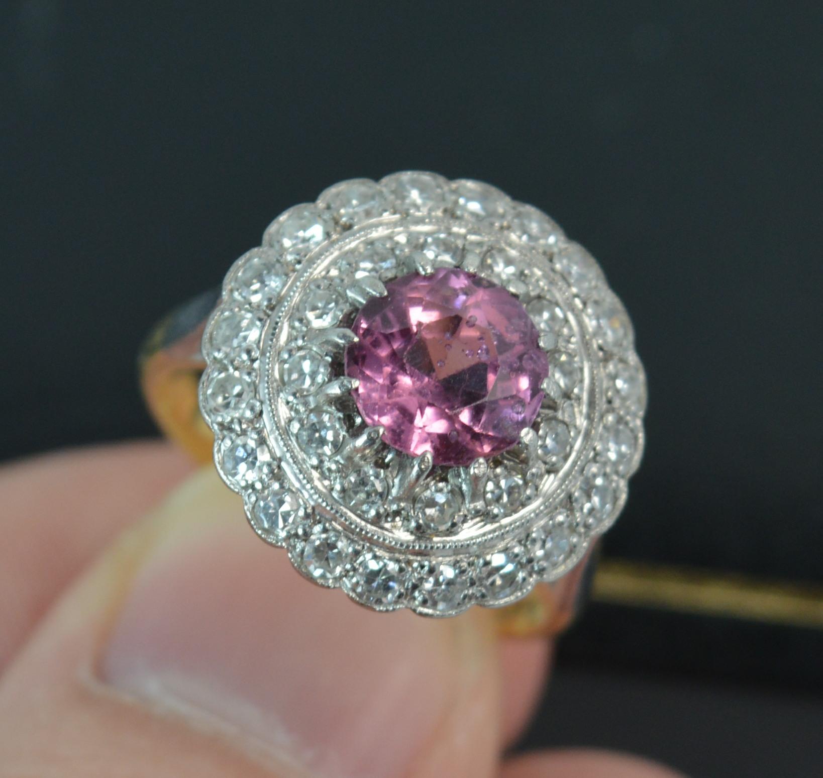 1920s 18 Carat Gold and Platinum Spinel and Diamond Target Halo Cluster Ring 1