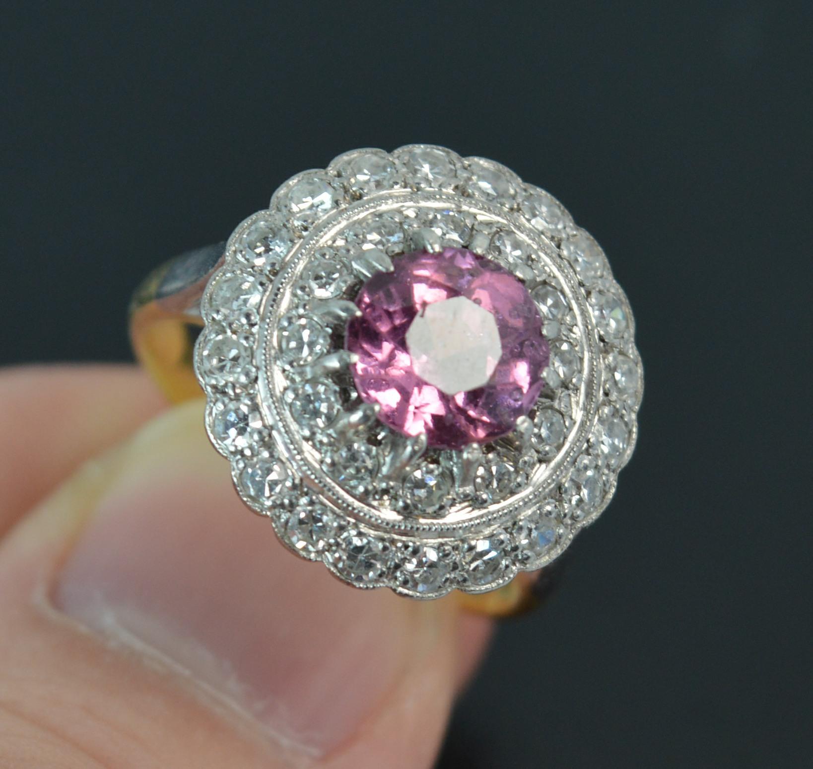 1920s 18 Carat Gold and Platinum Spinel and Diamond Target Halo Cluster Ring 2