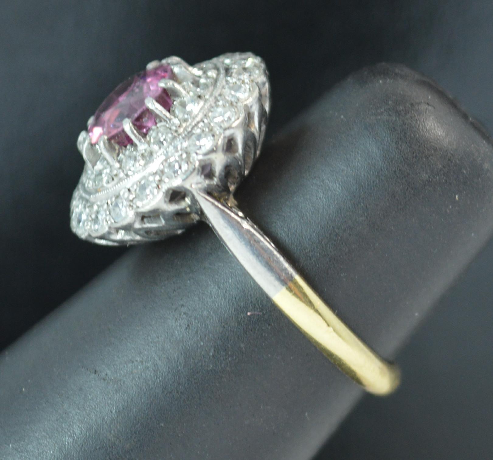 1920s 18 Carat Gold and Platinum Spinel and Diamond Target Halo Cluster Ring 3