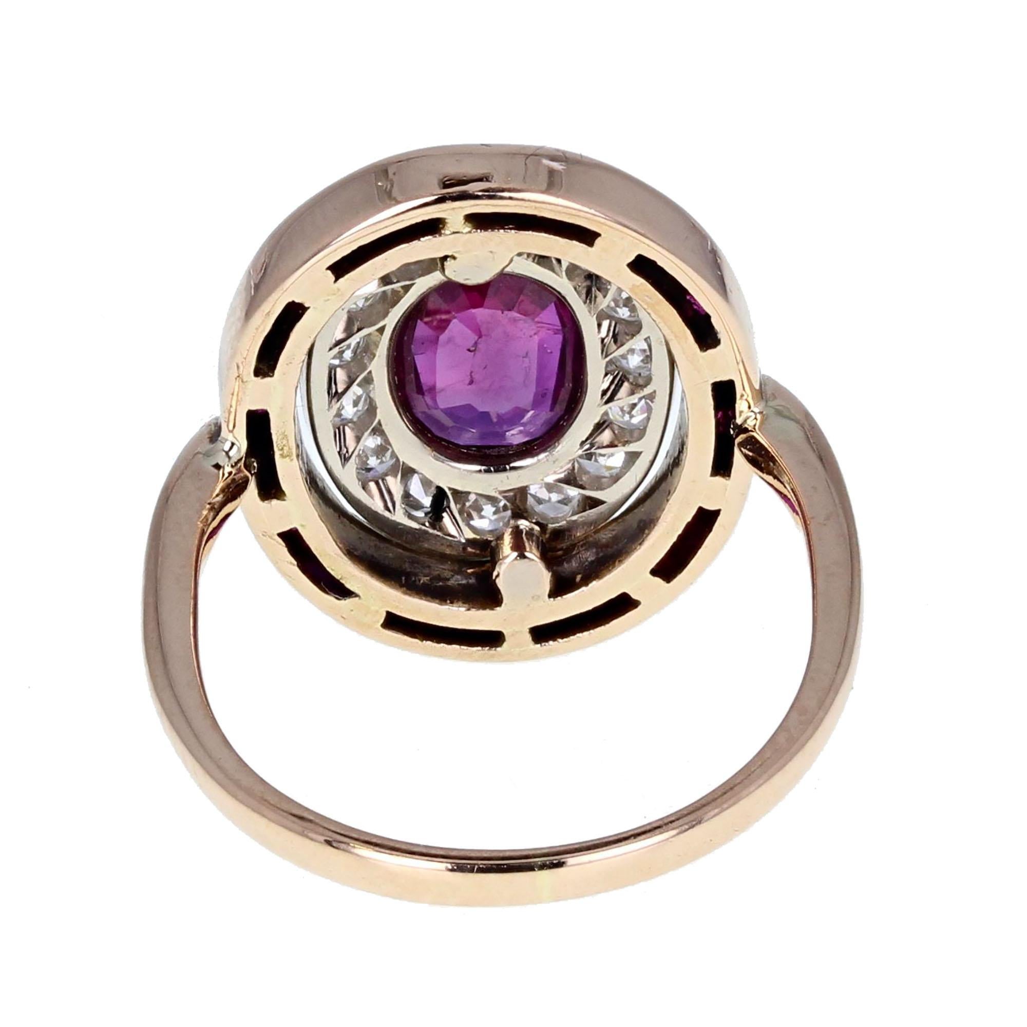1920s 18 Carat Rose Gold Platinum Ruby Diamond Cluster Ring In Excellent Condition For Sale In Newcastle Upon Tyne, GB