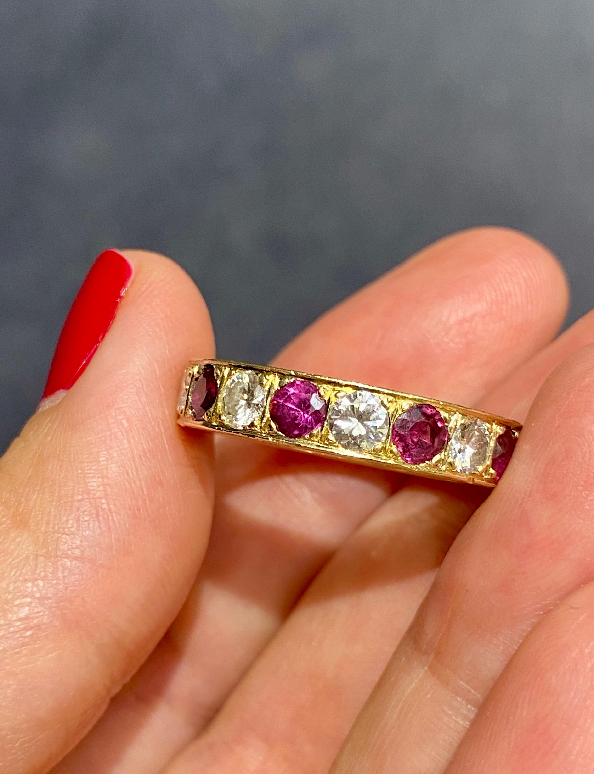 Art Deco 1920s 18k gold old European cut diamond and ruby engagement ring For Sale