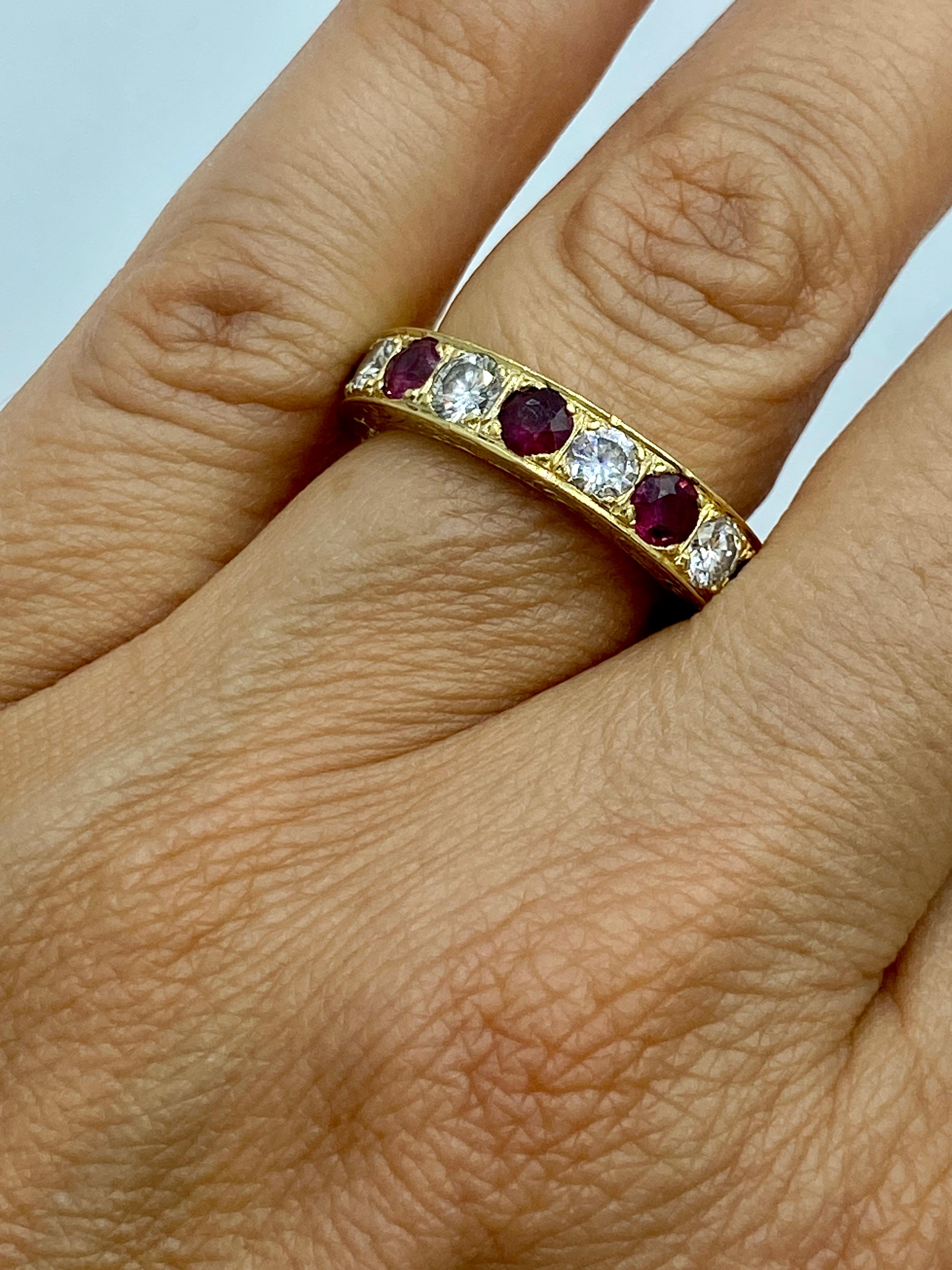 1920s 18k gold old European cut diamond and ruby engagement ring For Sale 3