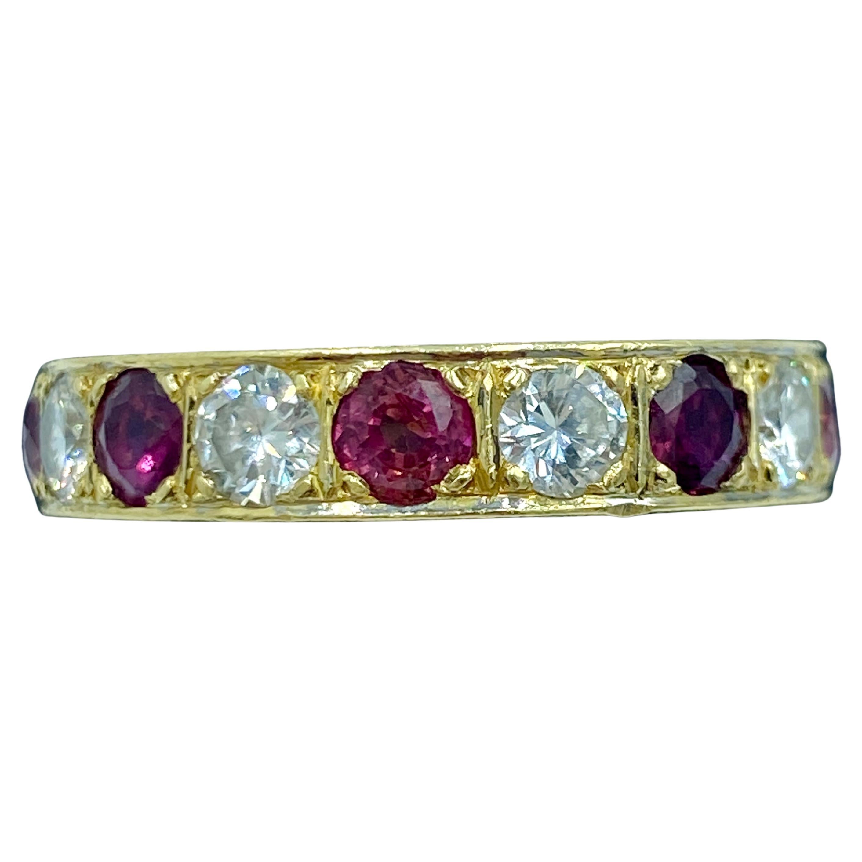1920s 18k gold old European cut diamond and ruby engagement ring