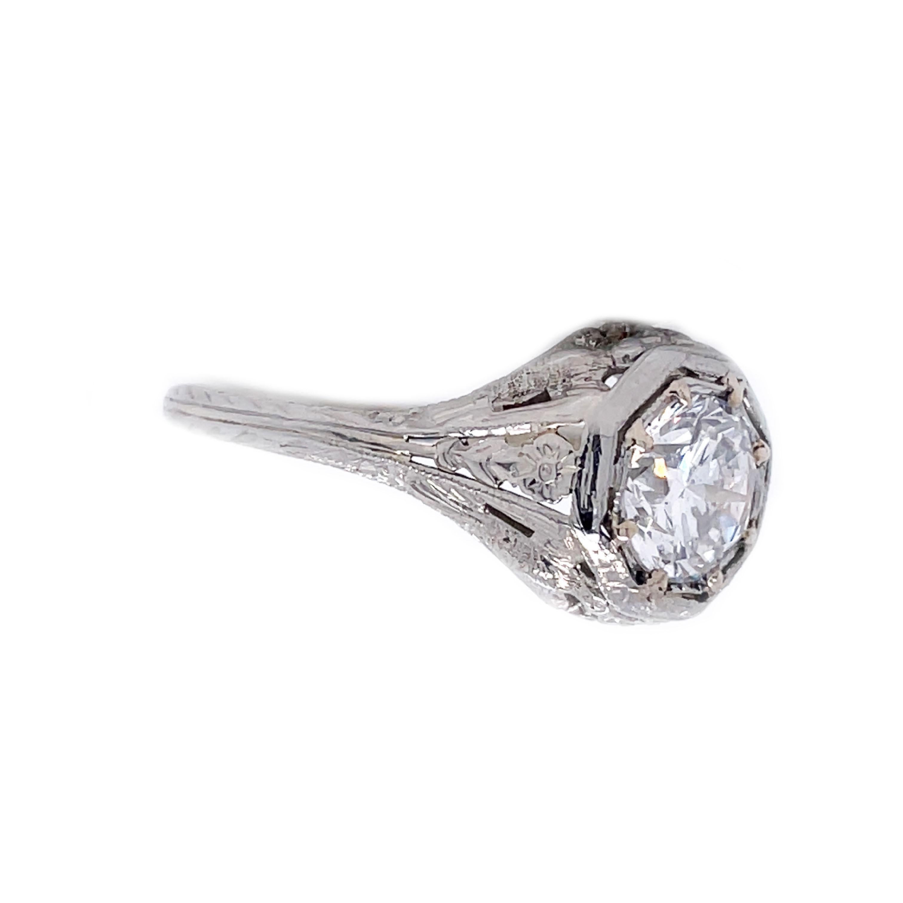 1920s 18K White Gold Filigree Diamond Love Bird Ring with GIA Report In Excellent Condition For Sale In Lexington, KY