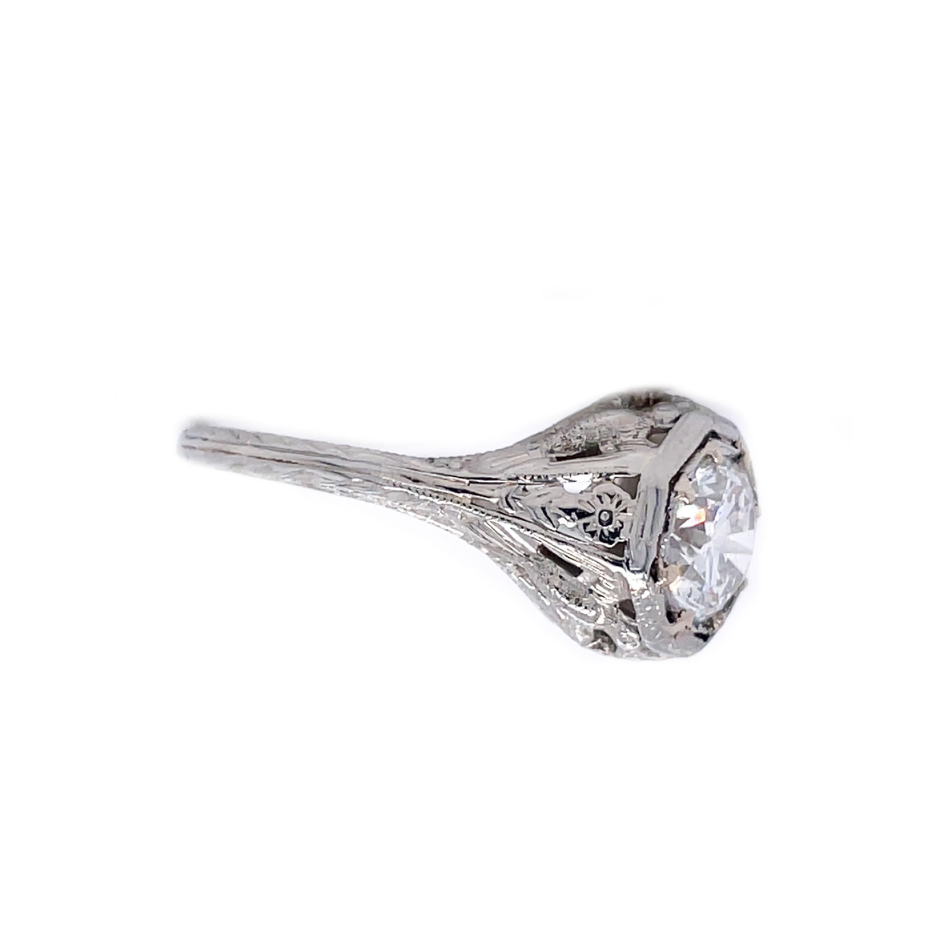 Women's 1920s 18K White Gold Filigree Diamond Love Bird Ring with GIA Report For Sale