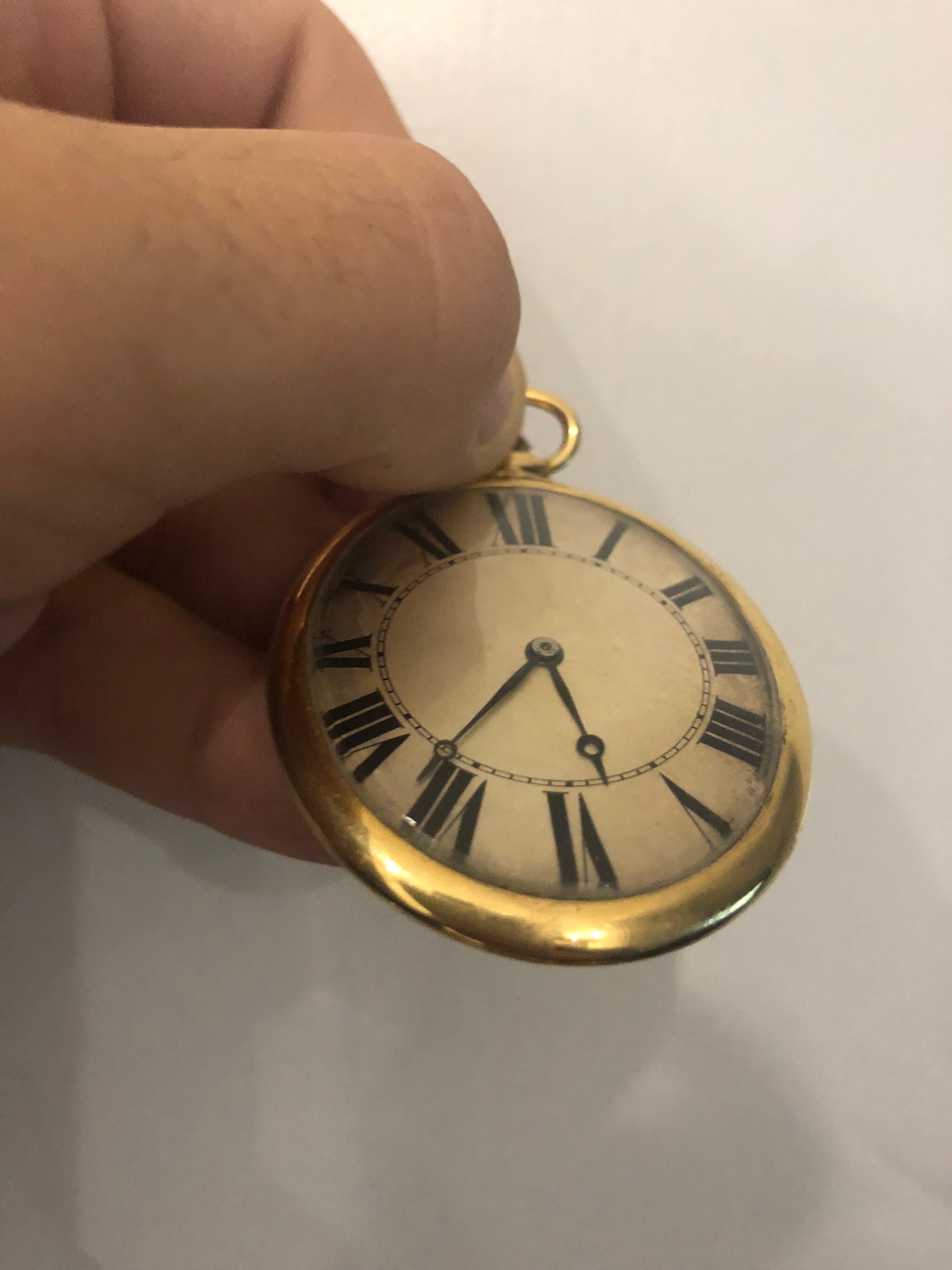 1920s 18 Karat Yellow Gold Silver Roman Dial Vintage Pocket Watch In Good Condition In London, GB