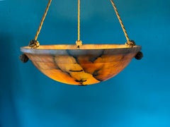 Plafonnier a forma di ciotola in alabastro degli anni ’20–’30 – 40 cm – Riparato con graffette e ricablato