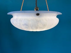 1920s–1930s Alabaster Bowl Plafonnier – 40 cm – Staple Repaired & Rewired
