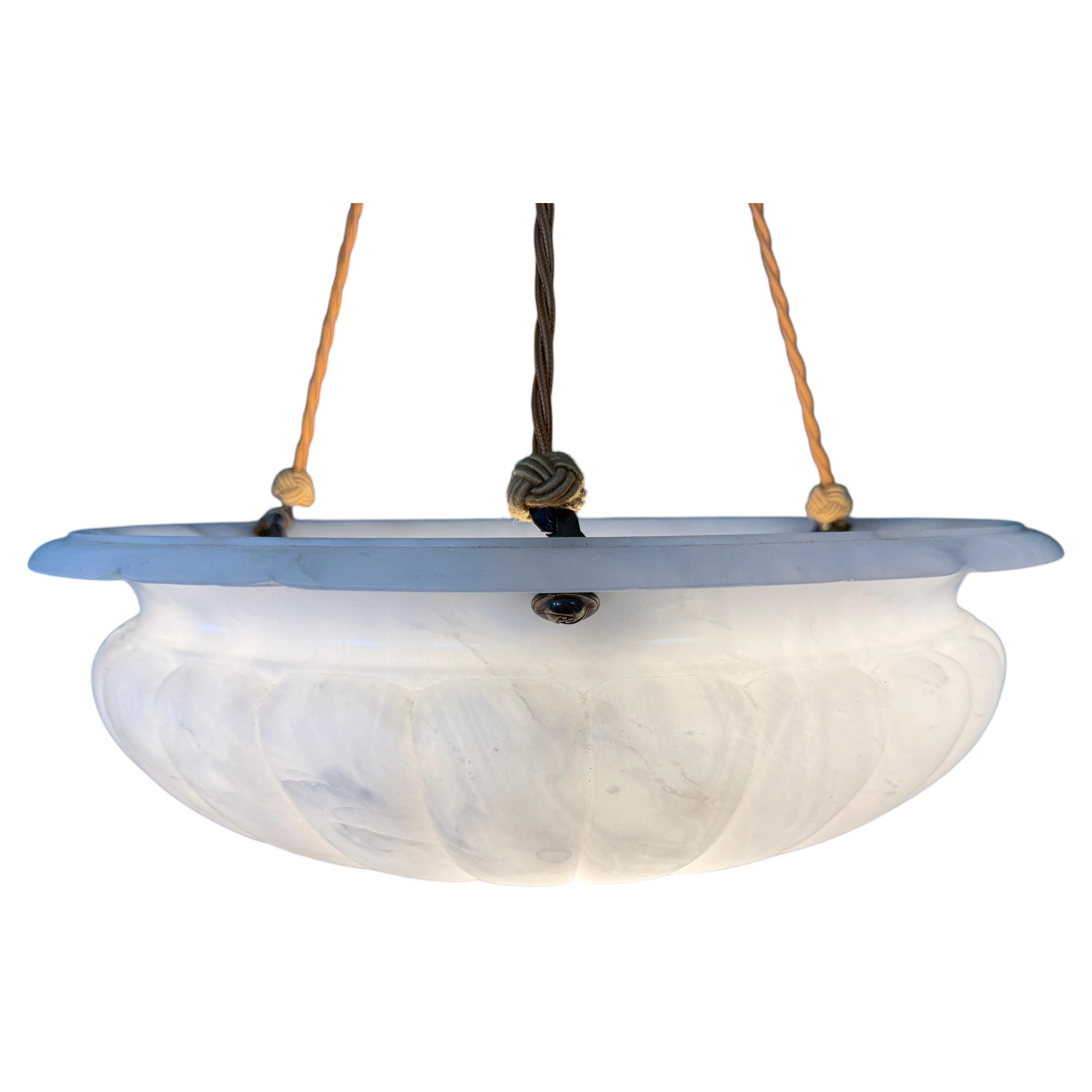 1920s–1930s Alabaster Bowl Plafonnier – 40 cm – Staple Repaired & Rewired For Sale